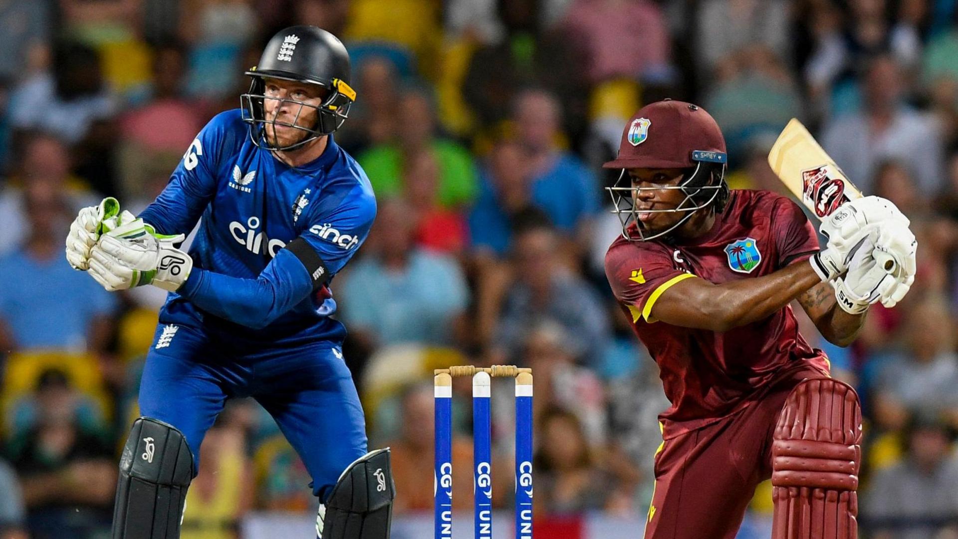 England wicketkeeper Jos Buttler and West Indies batter Keacy Carty