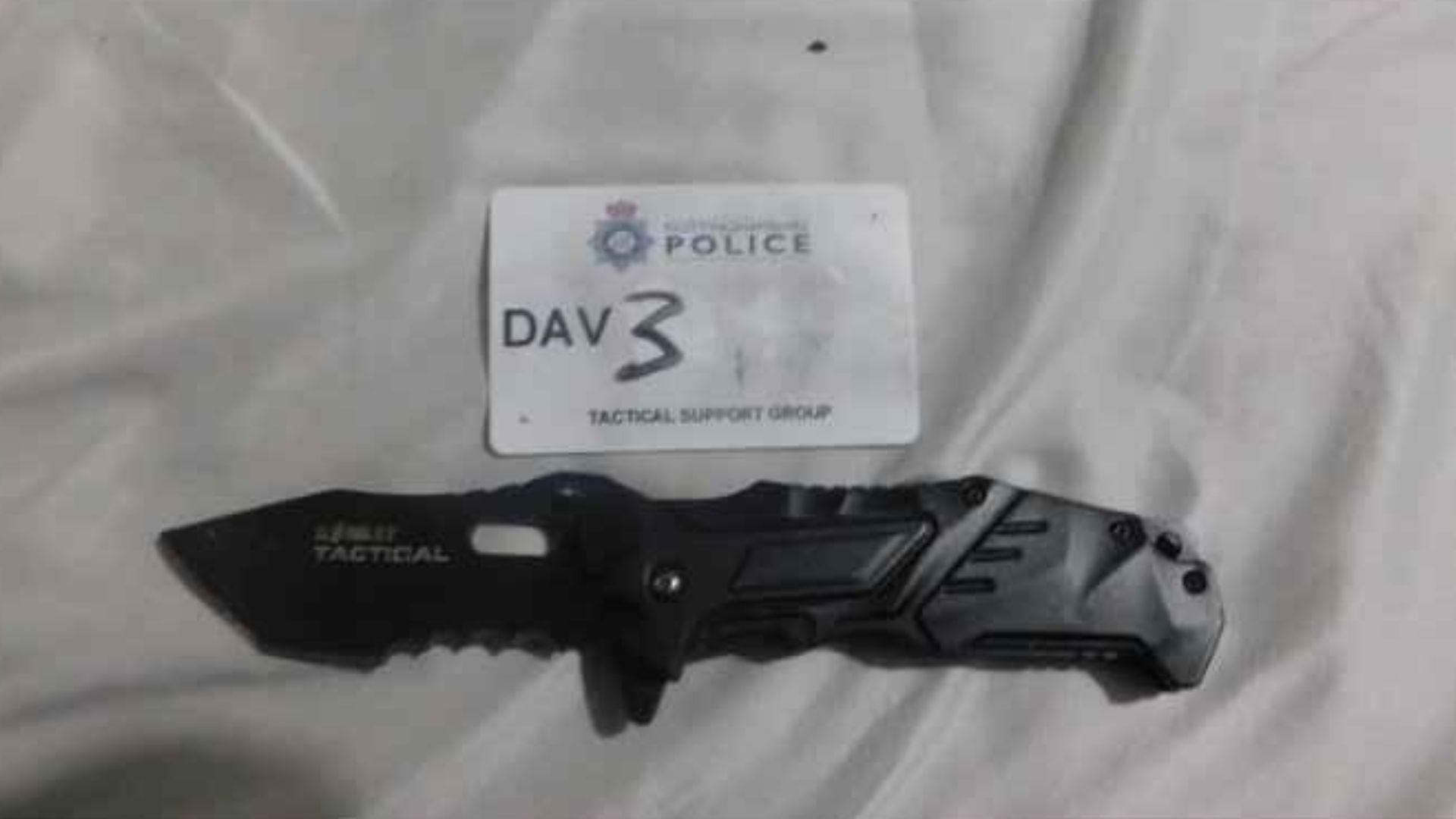 A knife photographed as evidence