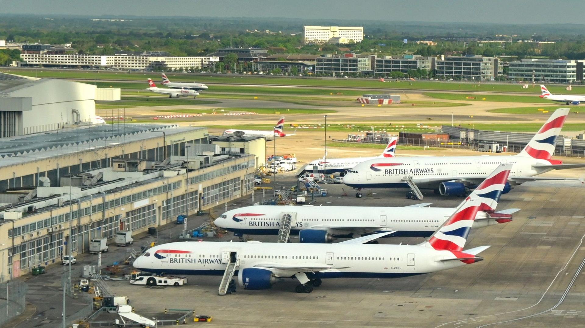 Planes on the tarmac at Heathrow Airport