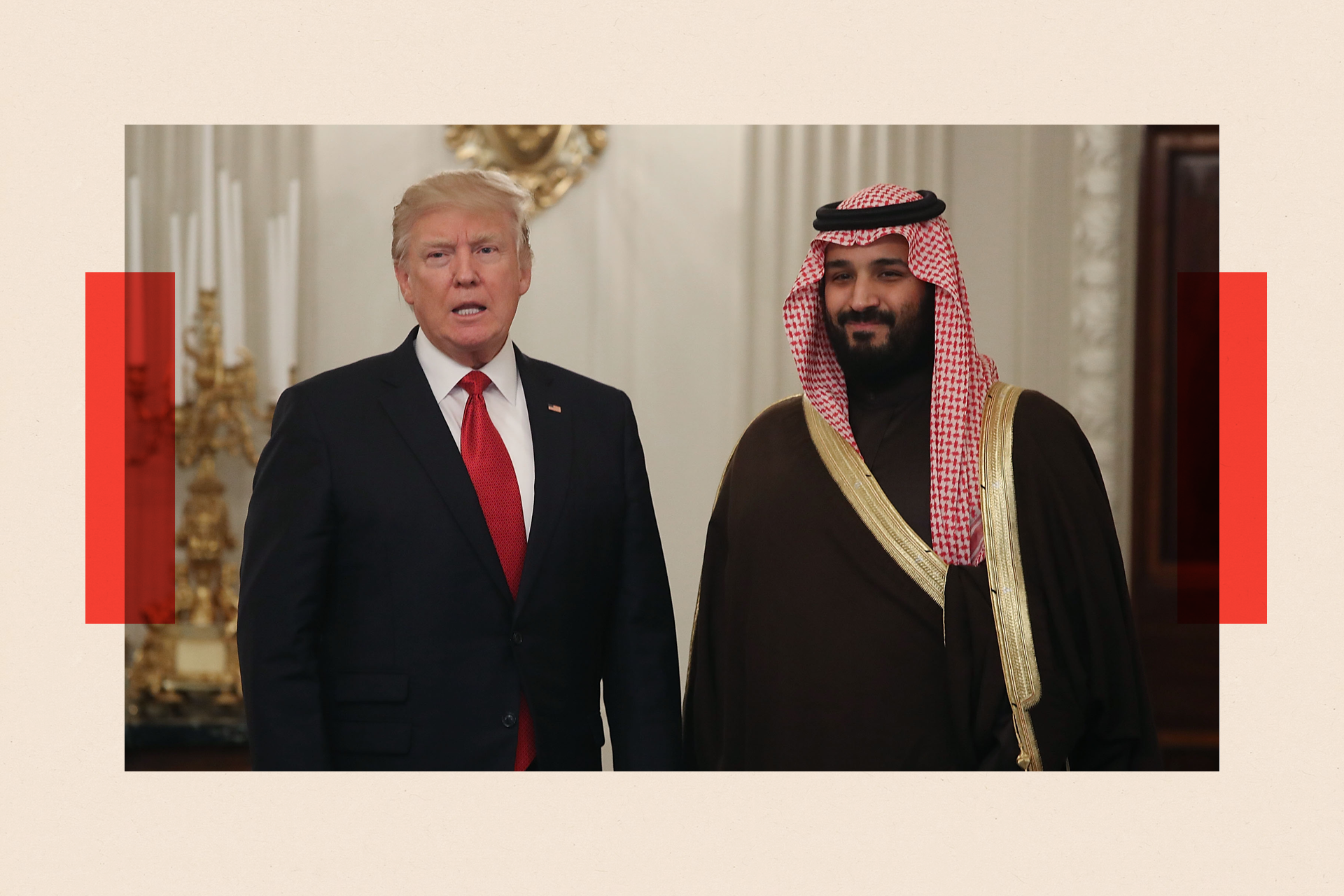 President Donald Trump (L) and Mohammed bin Salman walking into the State Dining Room at the White House