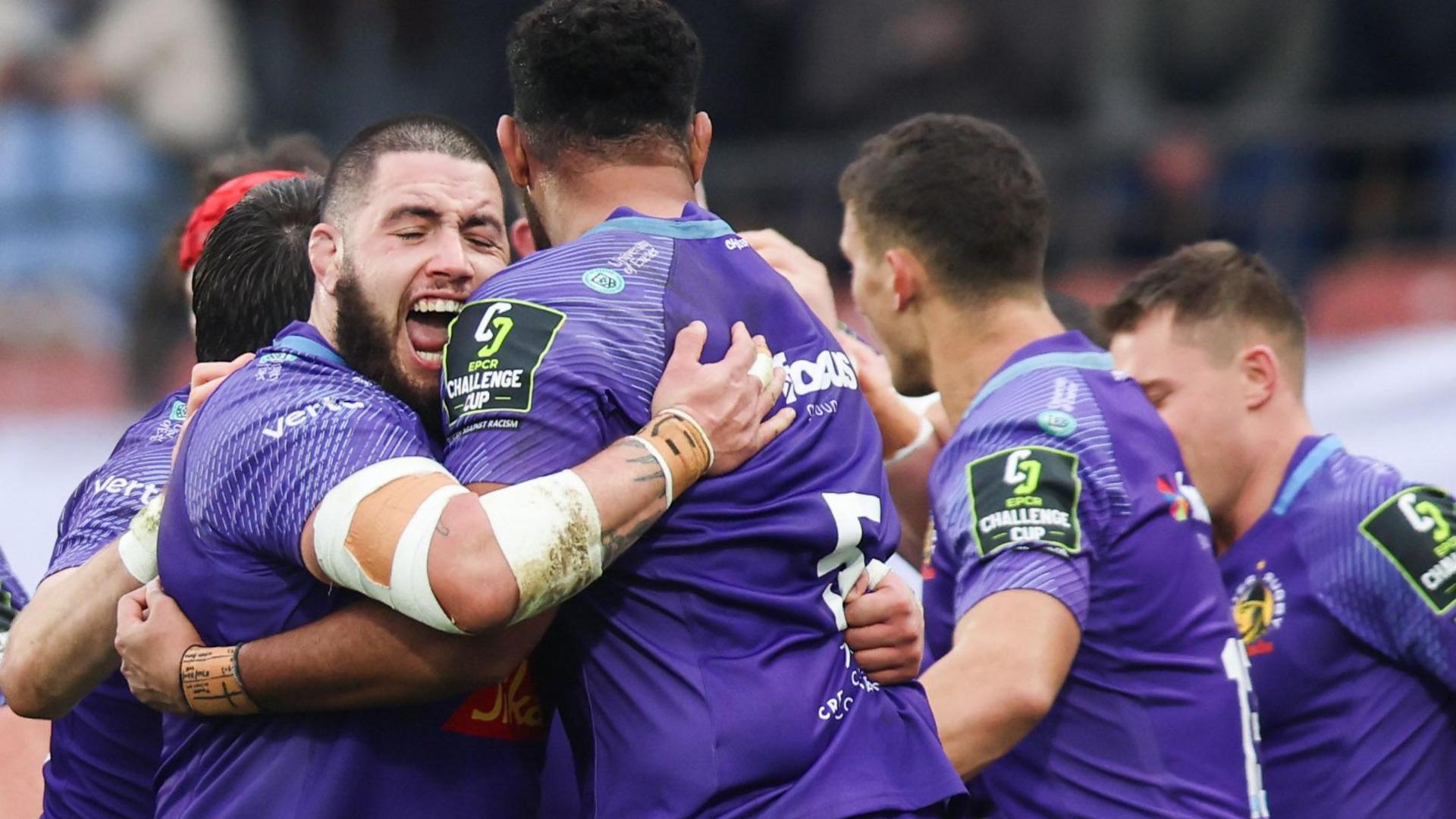 Exeter celebrate a try
