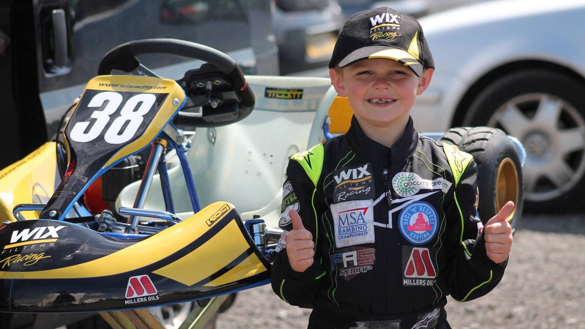 Young Caleb on the racing track 