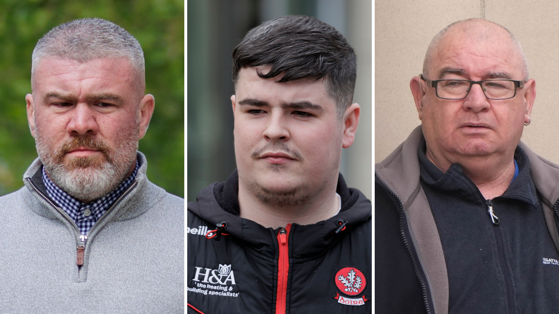 This is a composite image of three men.
Peter Cavanagh - a middle aged man with grey hair and a grey beard. He is wearing a grey quarter zip jumper over a blue and white checked shirt.
Jordan Devine has short black hair with some grey in it and a black moustache and goatee type beard. He is wearing a black zip up jacket with a red zip.
Paul McIntyre is a man with grey, thinning hair. He is clean shaven and wears glasses.