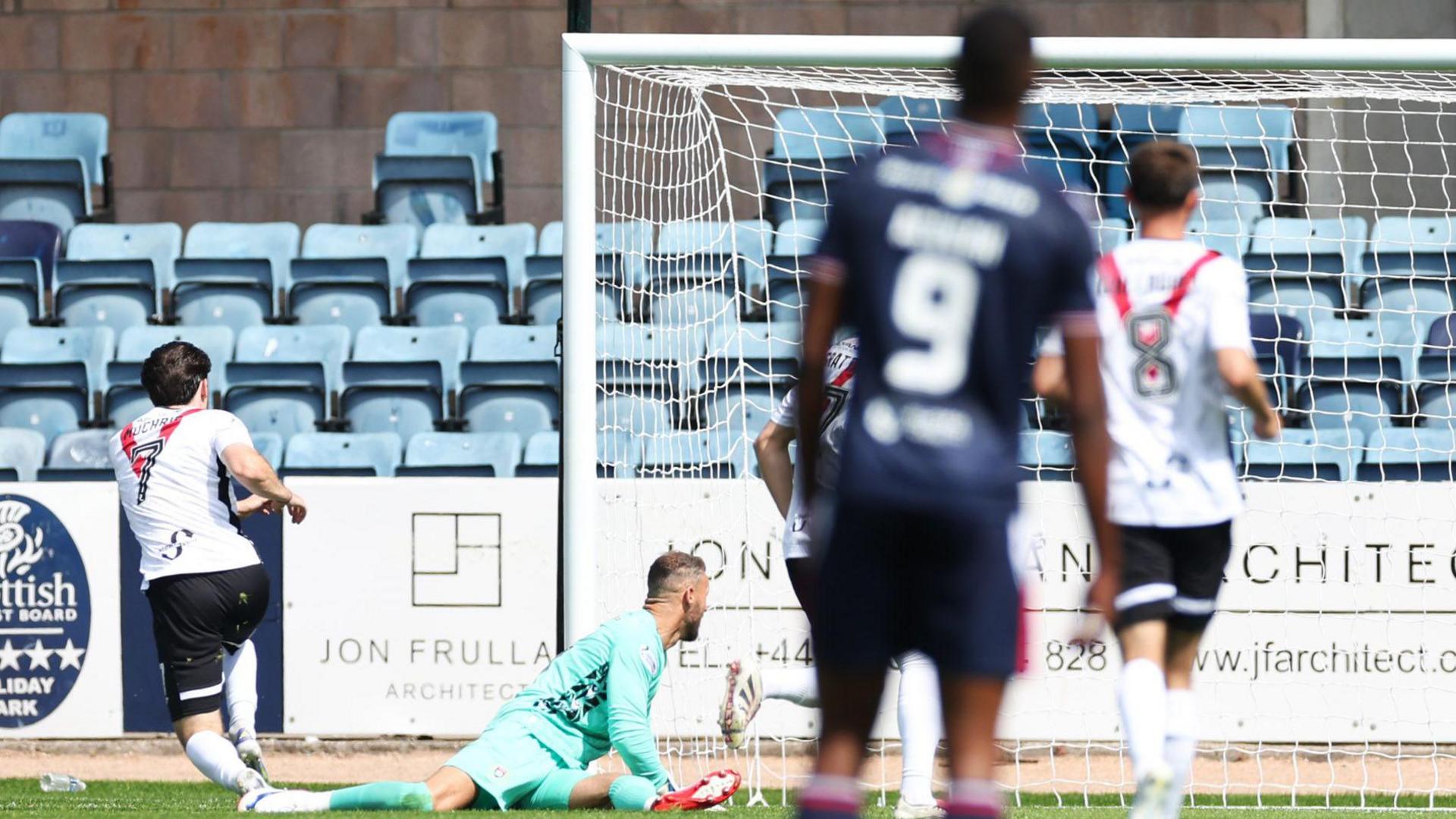Chris Mochrie scores for Airdrieonians against Dundee