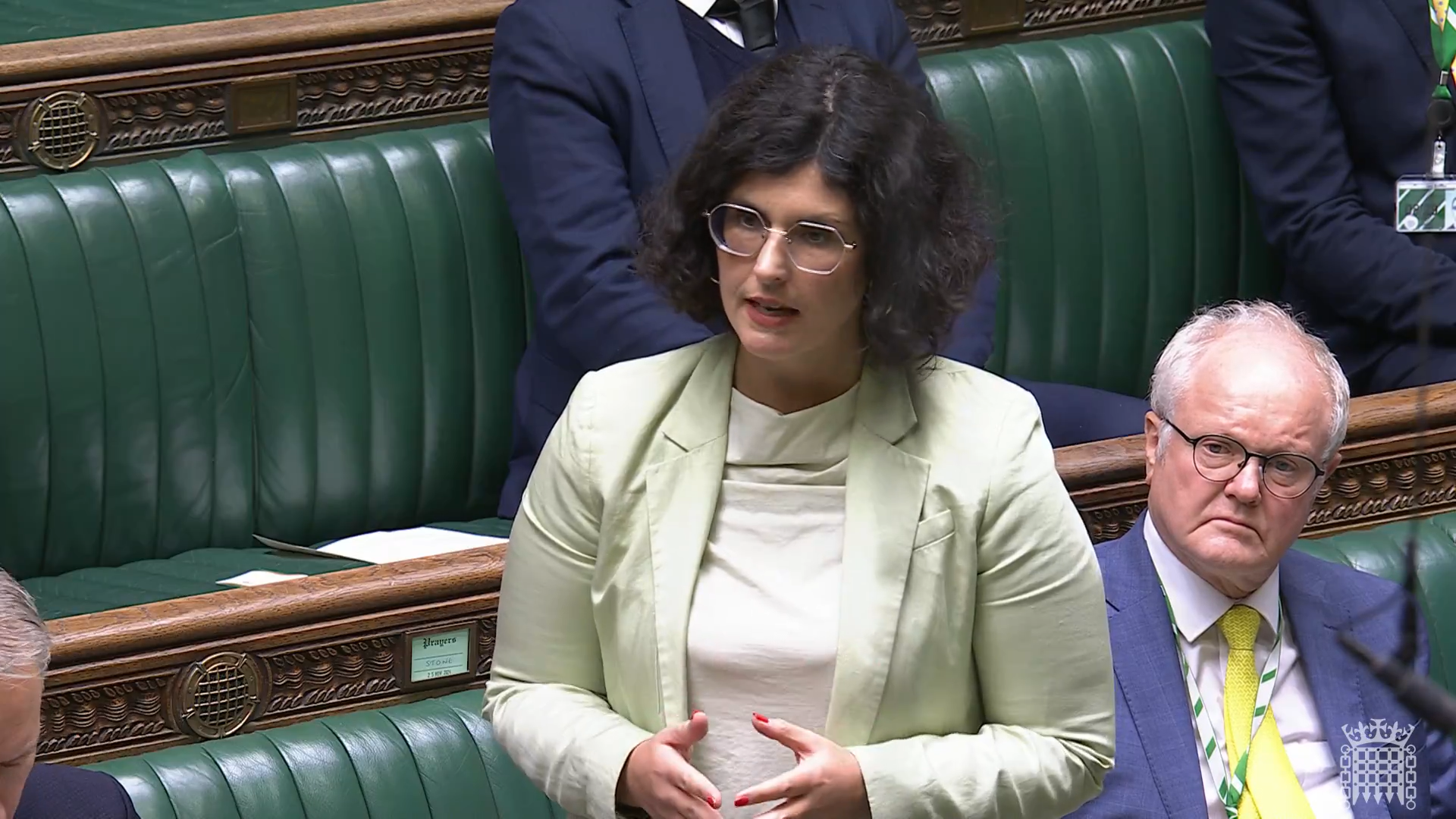 Layla Moran speaking in parliament on 25 Nov 2024. She has dark, curly hair and glasses and wears a light jacket and top.