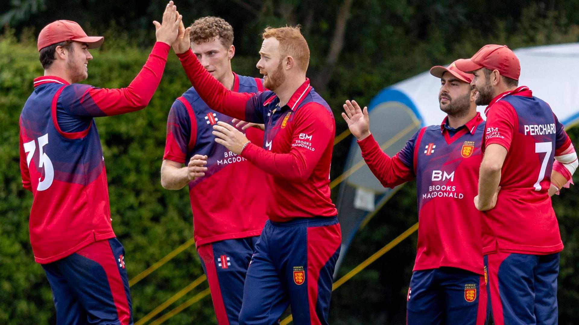 Jersey celebrate a wicket