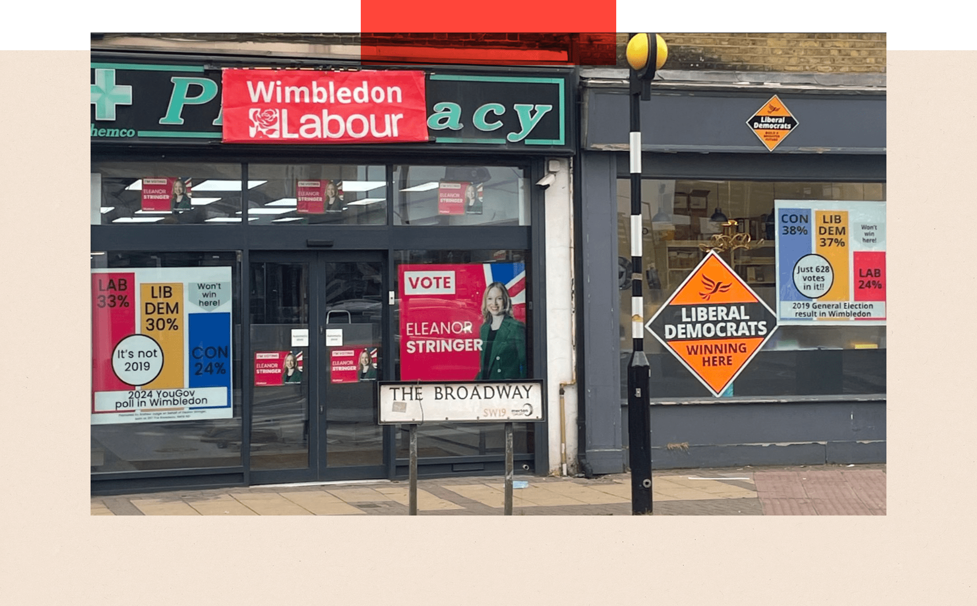 Labour and Lib Dem offices next to each other - with rival bar charts