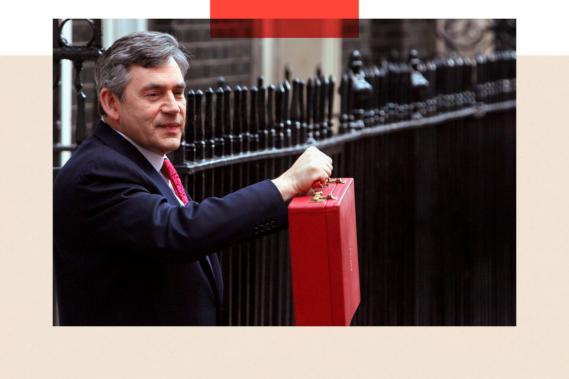 Gordon Brown, when Chancellor of the Exchequer, holds his ministerial red box as he leaves for Parliament 
