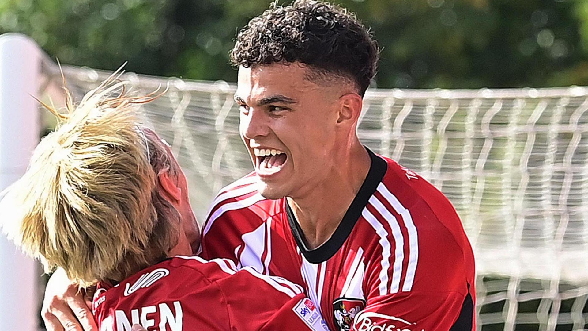 Sonny Cox celebrates his goal for Exeter City