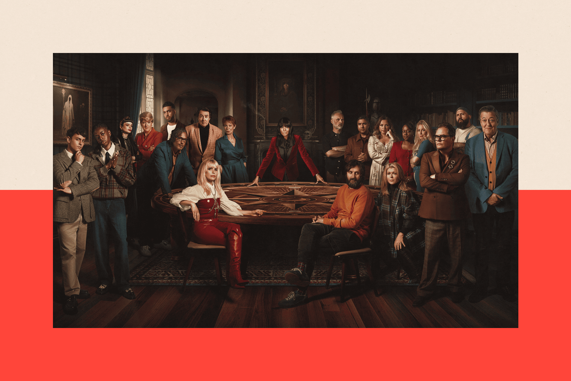BBC handout photo of Tom Daley, Cat Burns, Ruth Codd, Claire Balding, Niko Omilana, David Olusoga, Jonathan Ross, Celia Imrie, Claudia Winkleman, Mark Bonnar, Nick Mohammed, Charlotte Church, Tameka Empson, Lucy Beaumont, Alan Carr, Joe Mahler & Sir Stephen Fry Paloma Faith, Joe Wilkinson and Kate Garraway, the contestants for The Celebrity Traitors