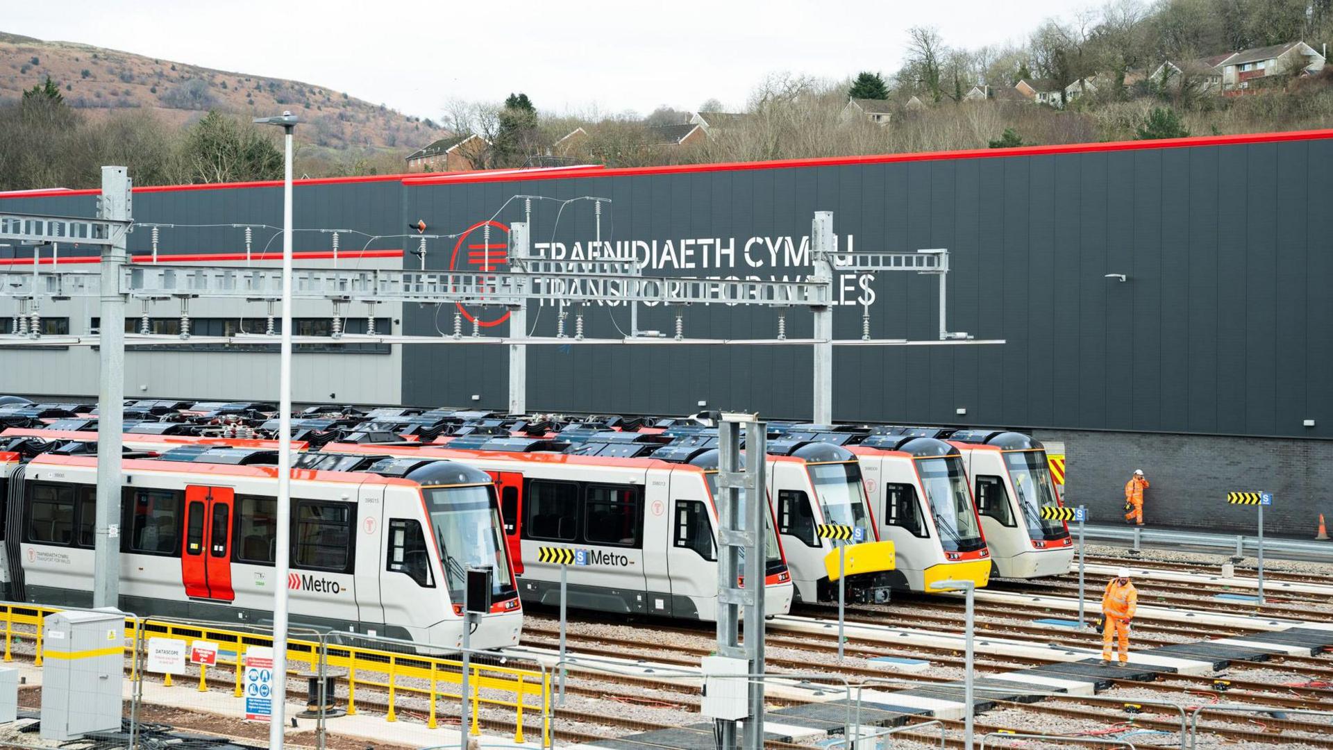 Trains parked up at a station