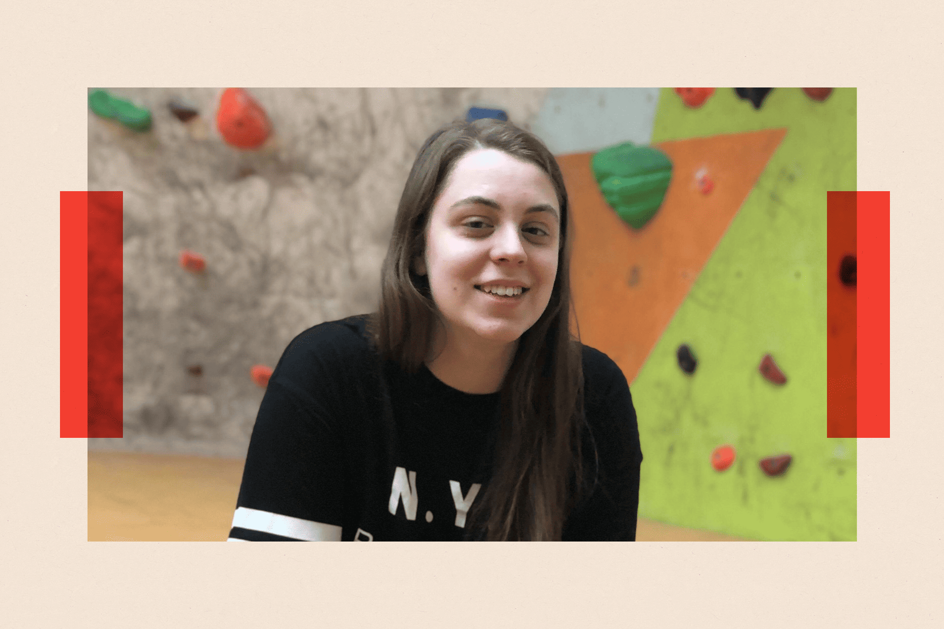 Natasha pictured in a sports centre, smiling to camera