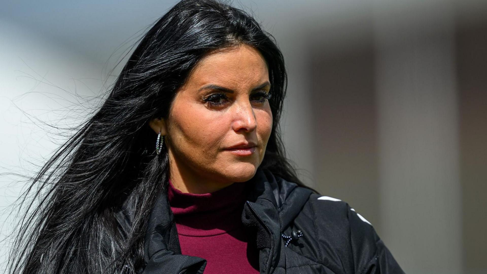 Hearts head coach Eva Olid watches from the technical area during the ScottishPower Women's Premier League match between Hearts Women and Glasgow City 