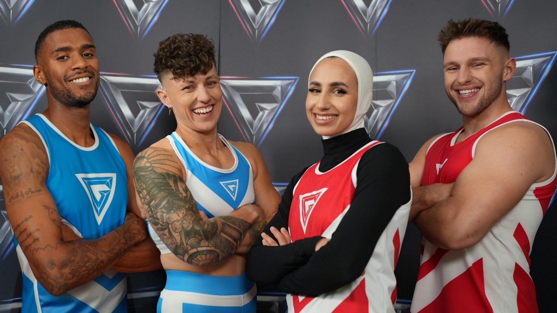 Four final Gladiators contenders standing with their arms crossed