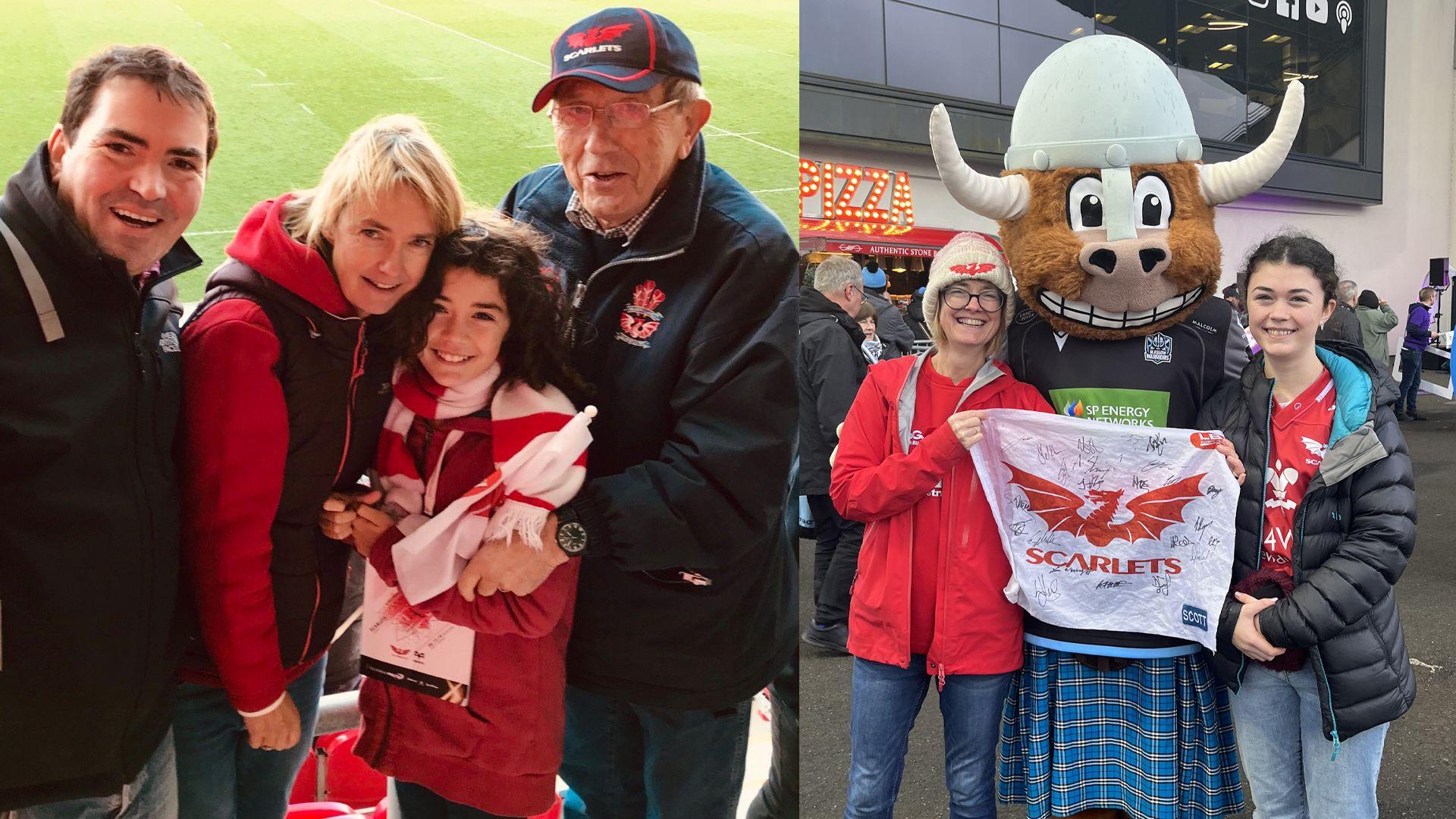 Lowri a'i theulu yn dilyn y Scarlets
