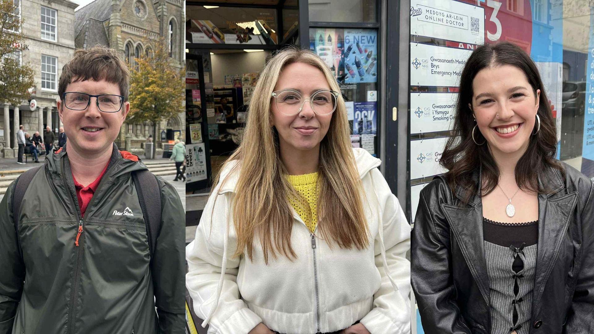 Ifor Jones (chwith), Leah Jones (canol) a Bethan Owen