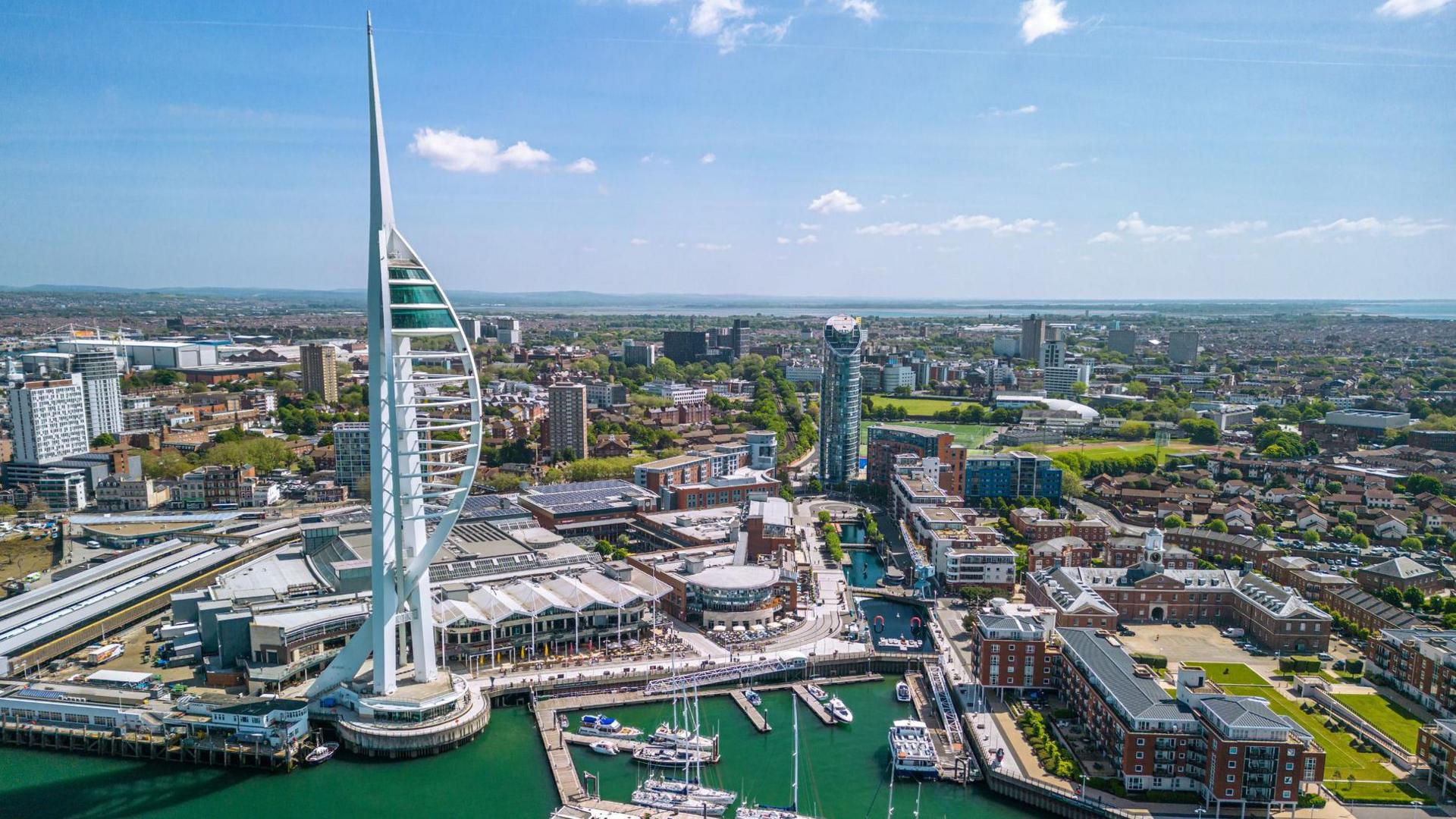 An aerial shot showing Portsmouth harbour