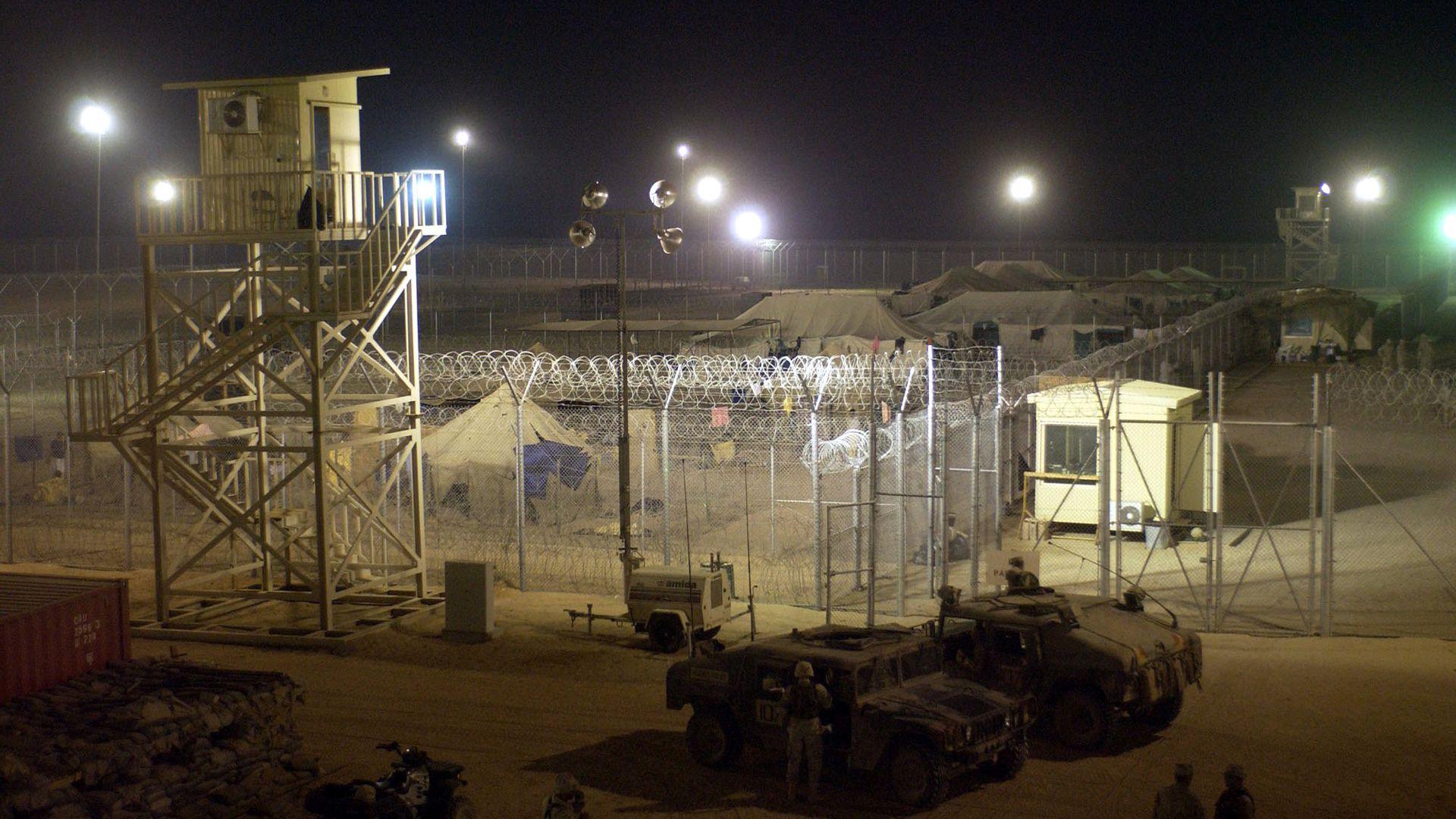 Camp Bucca, surrounded by razor wire, October 2004