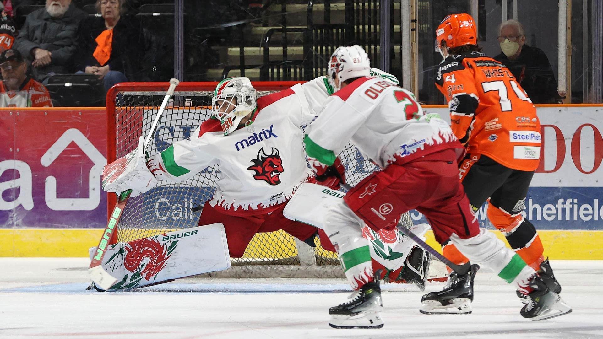 Ben Bowns in the net for Cardiff Devils