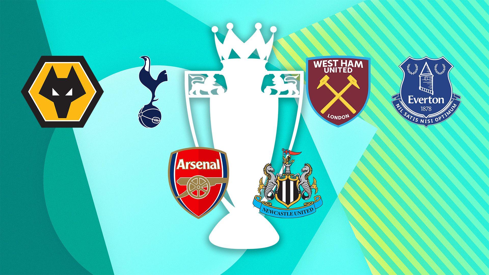 Club badges for Wolves v Tottenham, Arsenal v Newcastle and West Ham v Everton