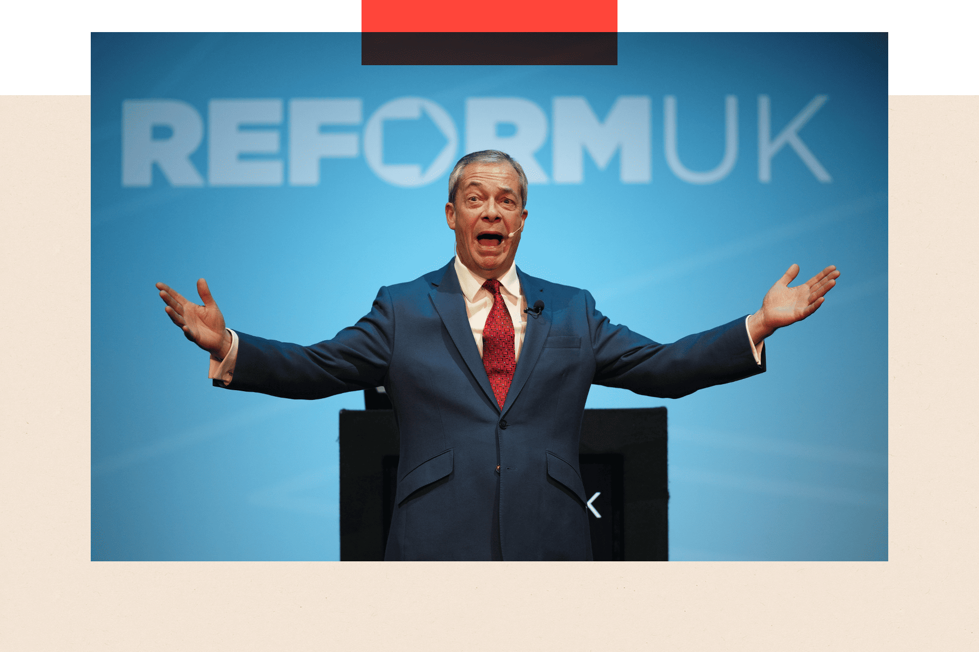Nigel Farage speaks on stage during the Reform UK East Midlands Conference at the Athena Events Venue on 3 January 2025 in Leicester, UK.
