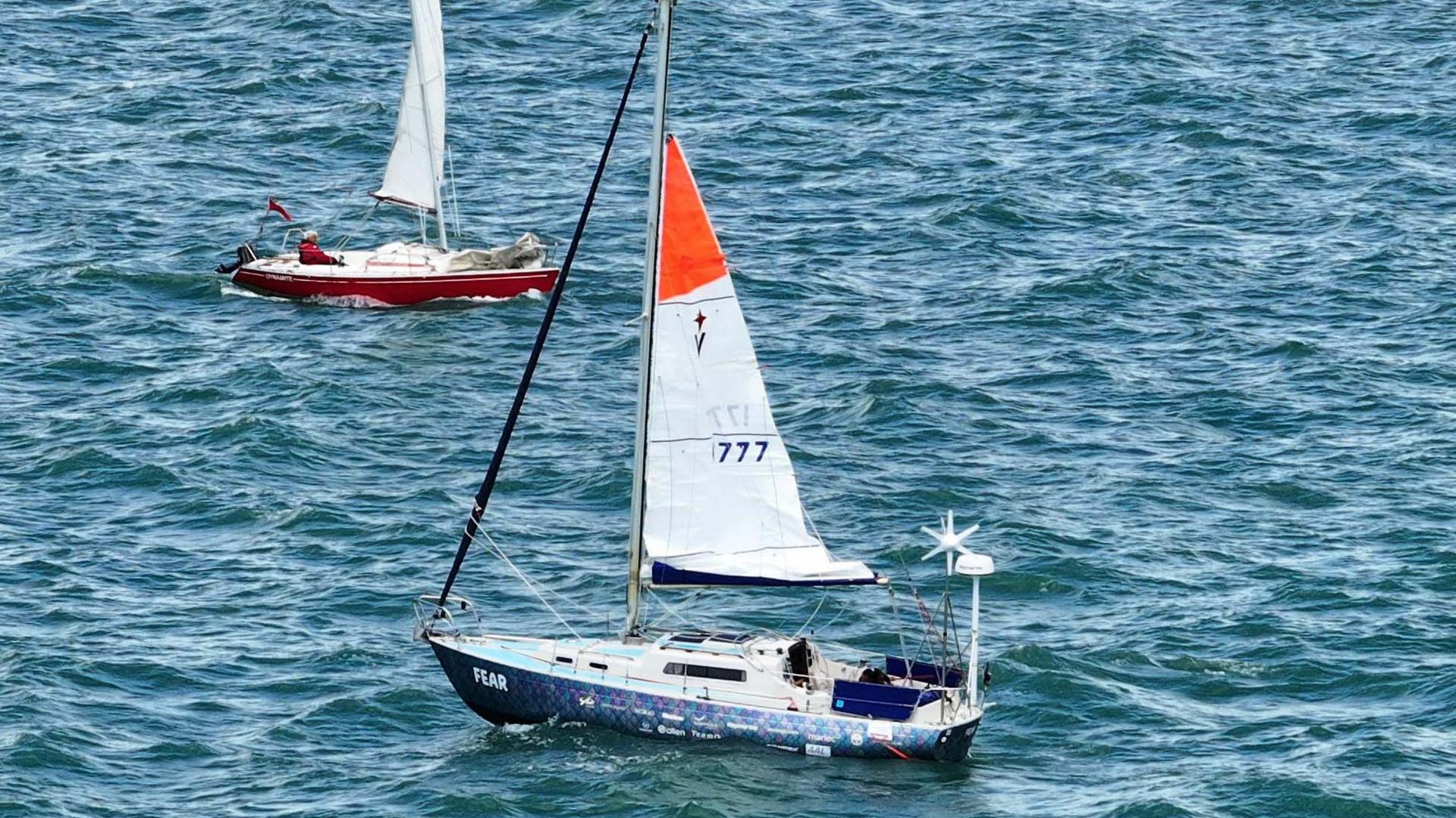 Aerial shot of Jazz Turner on her boat Fear (front and centre)