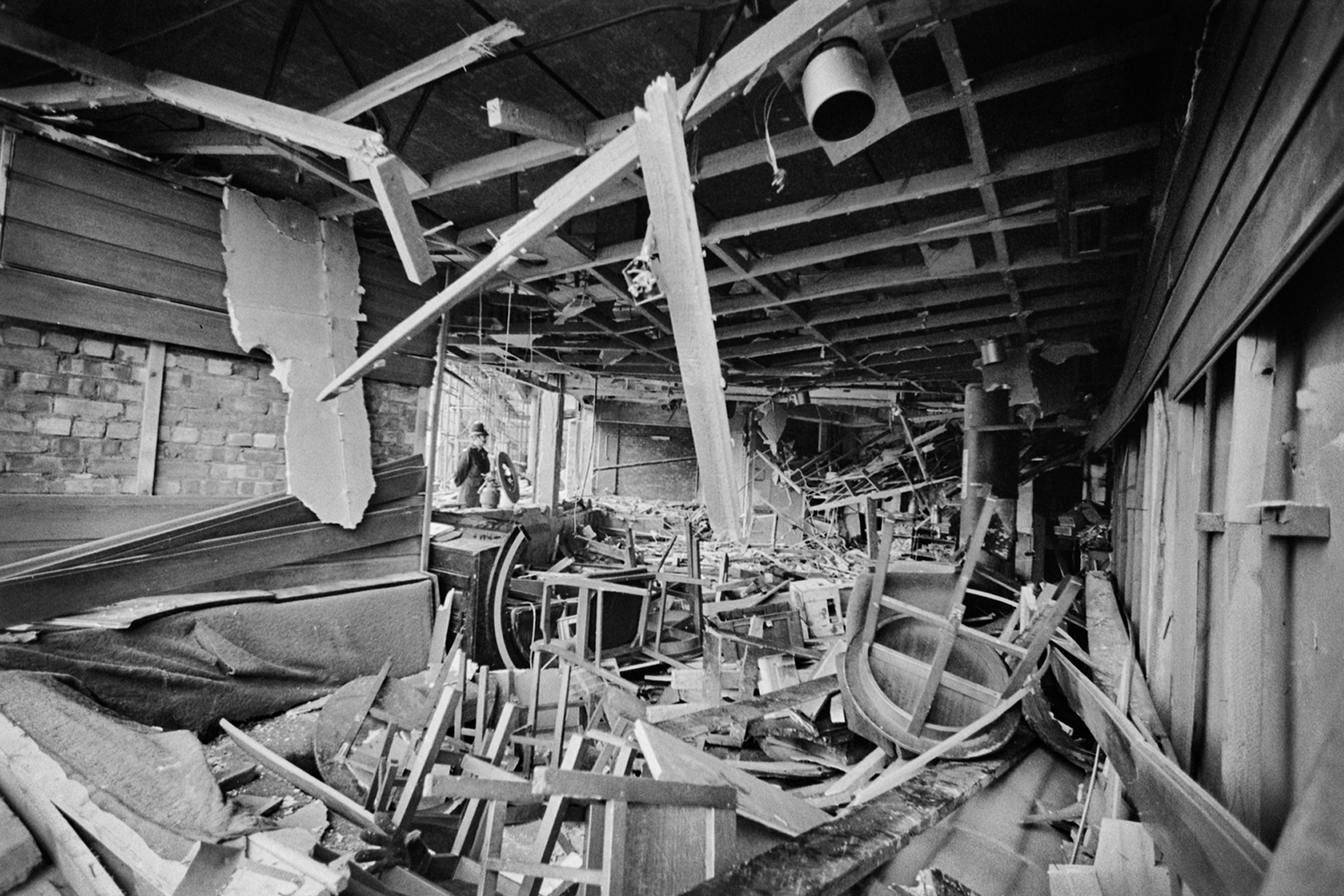 The aftermath of the bombing at the Mulberry Bush pub in the Rotunda on New Street, Birmingham