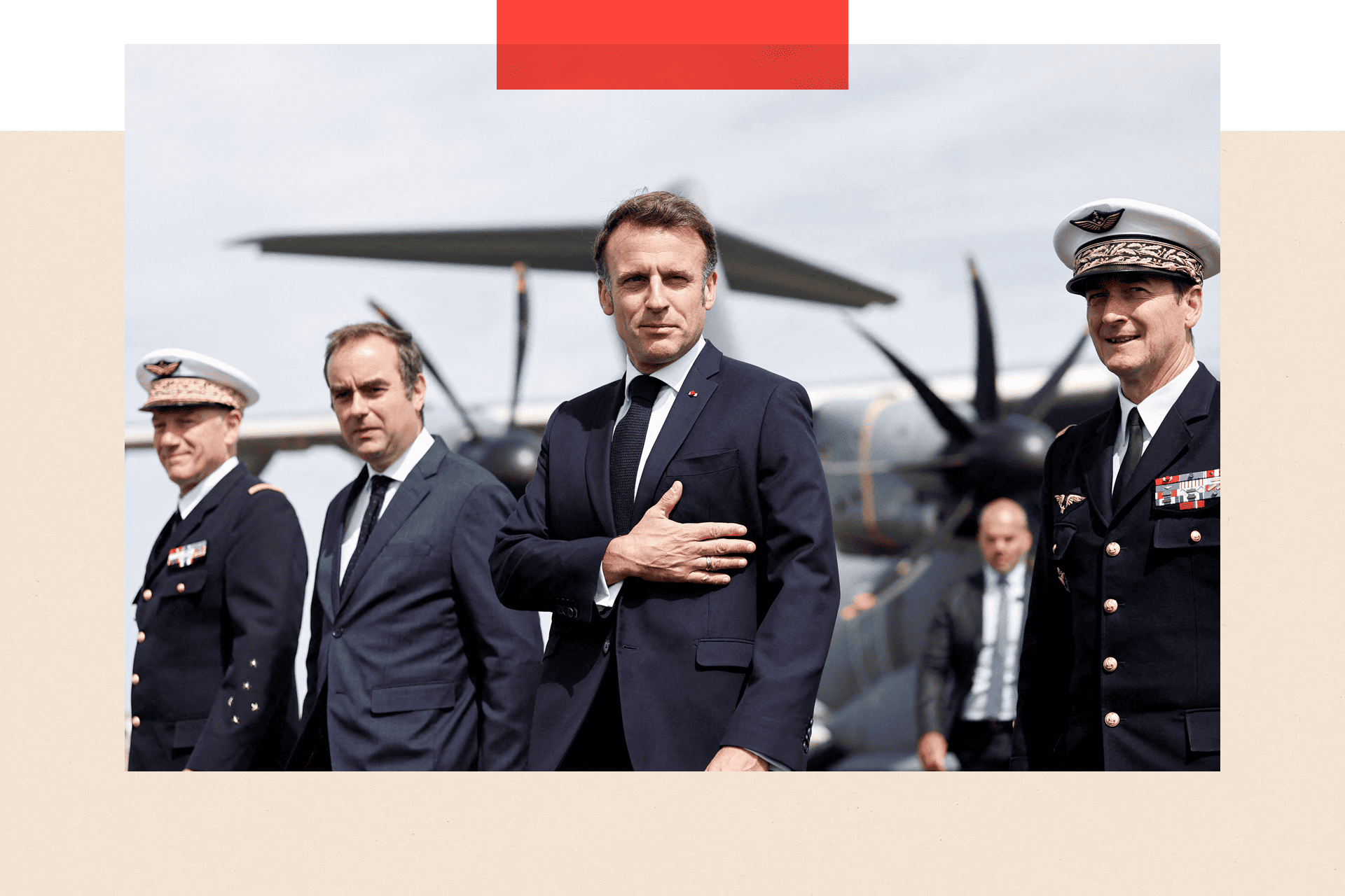 Emmanuel Macron (C) next to Sebastien Lecornu 
