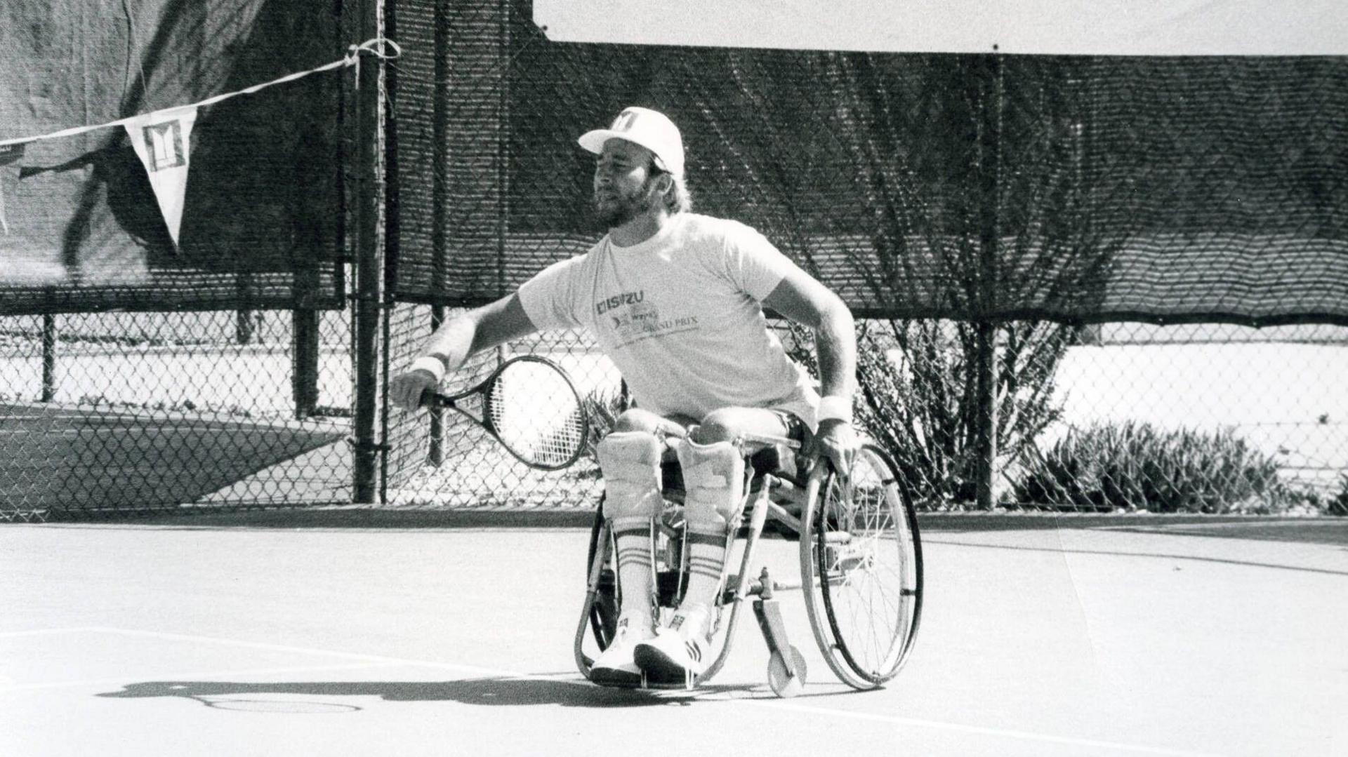 Brad Parks in action in a wheelchair tennis tournament