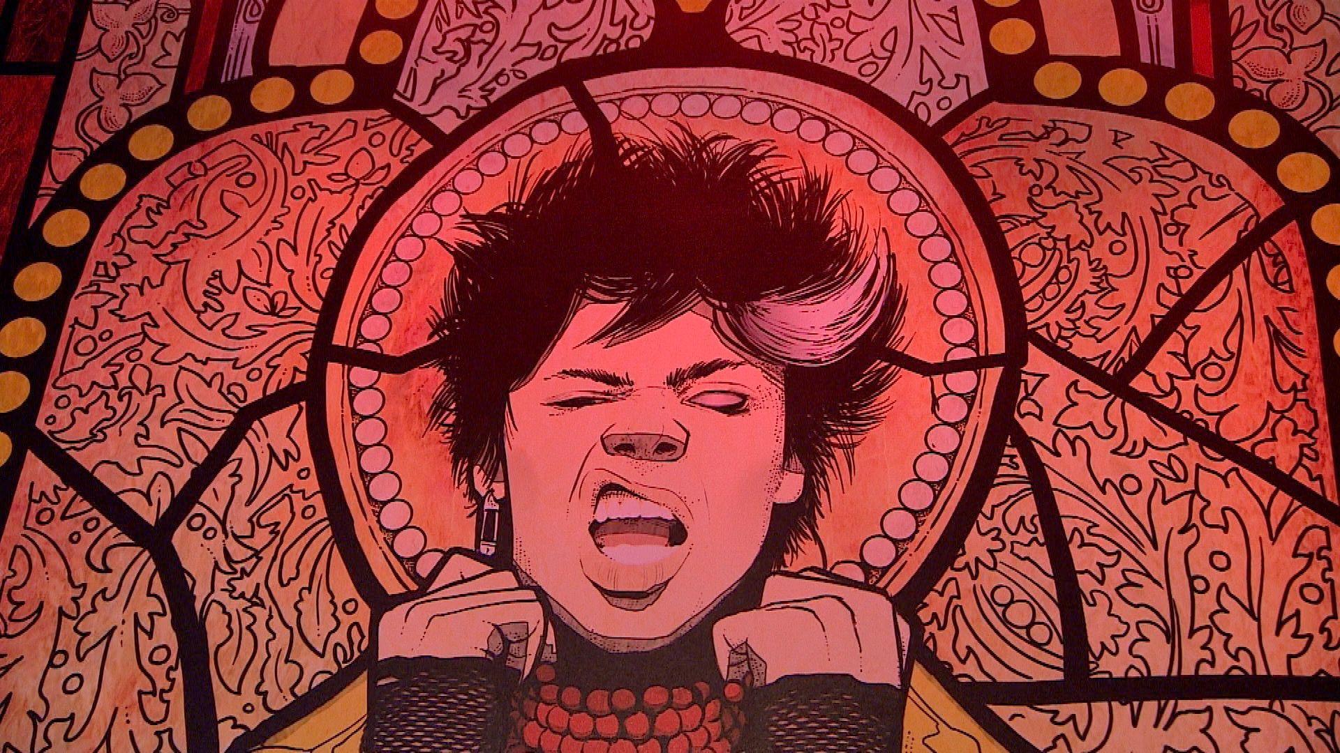 A piece of Bludfest art work depicting Yungblud, who is pulling a snarling facial expression