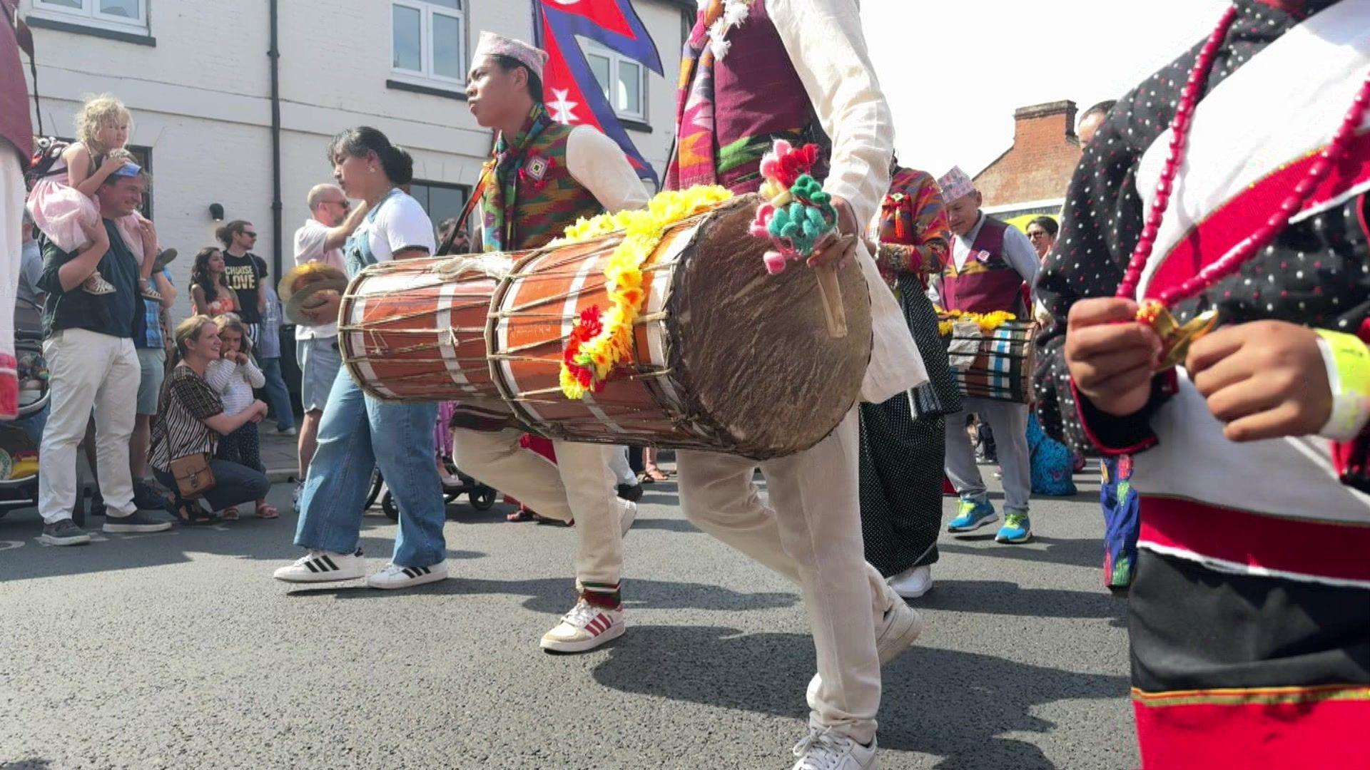 Drummers take part in the carnival procession.