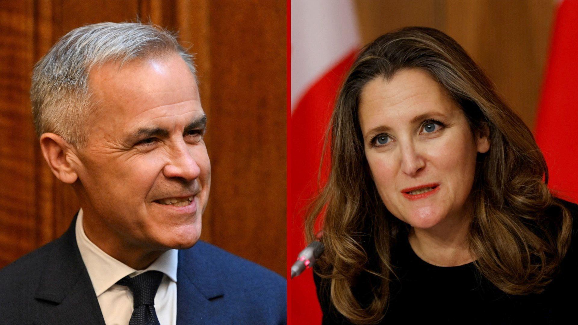 Composite image of Mark Carney and Chrystia Freeland. 