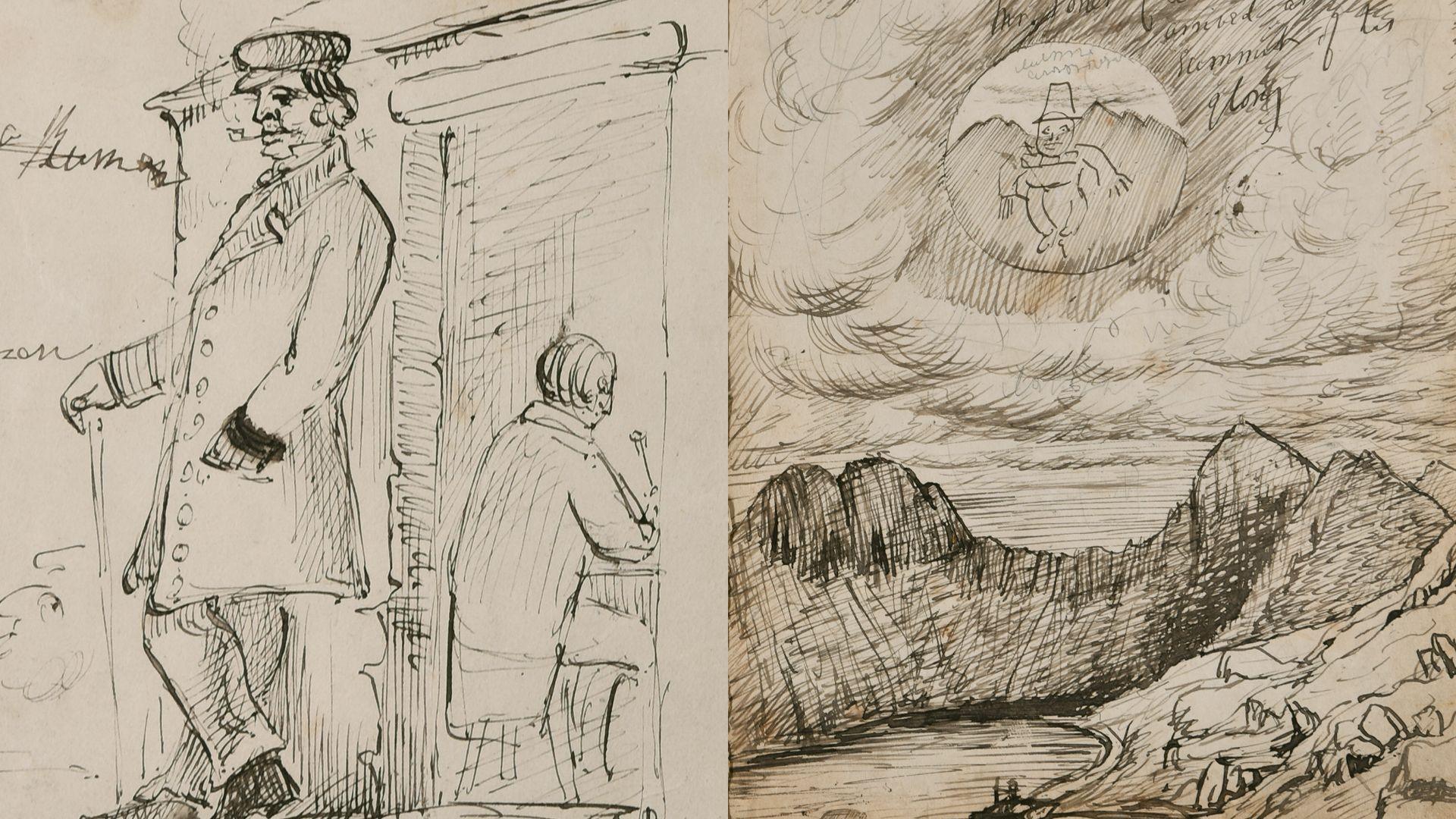 Darluniau o lyfr ymwelwyr yr 19eg ganrif