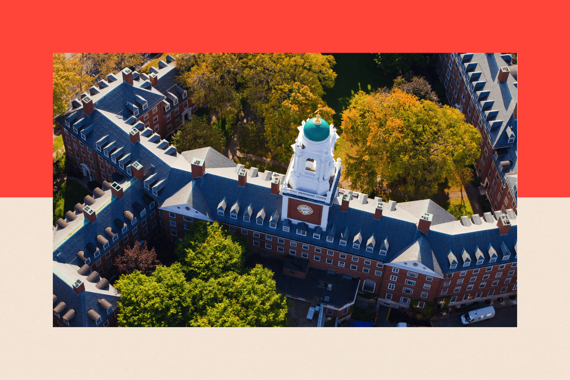 An aerial view of Harvard University.