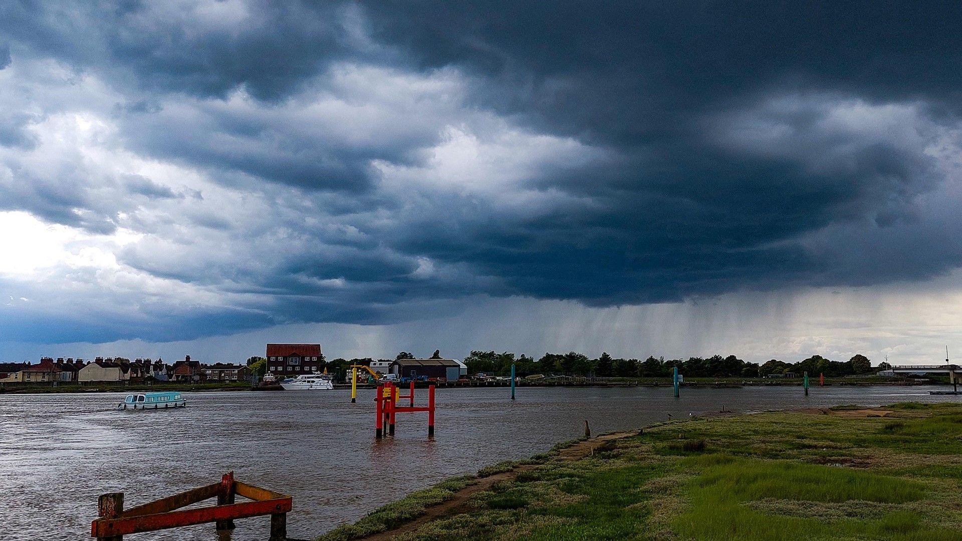 Storm clouds and rain over Great Yarmouth