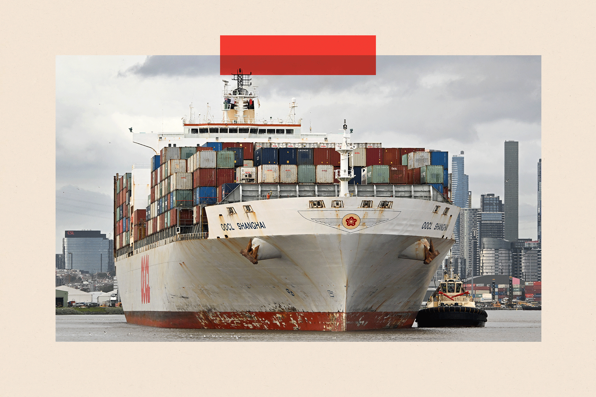 The Hong Kong-registered OOCL Shanghai container ship departs the Port of Melbourne, Australia