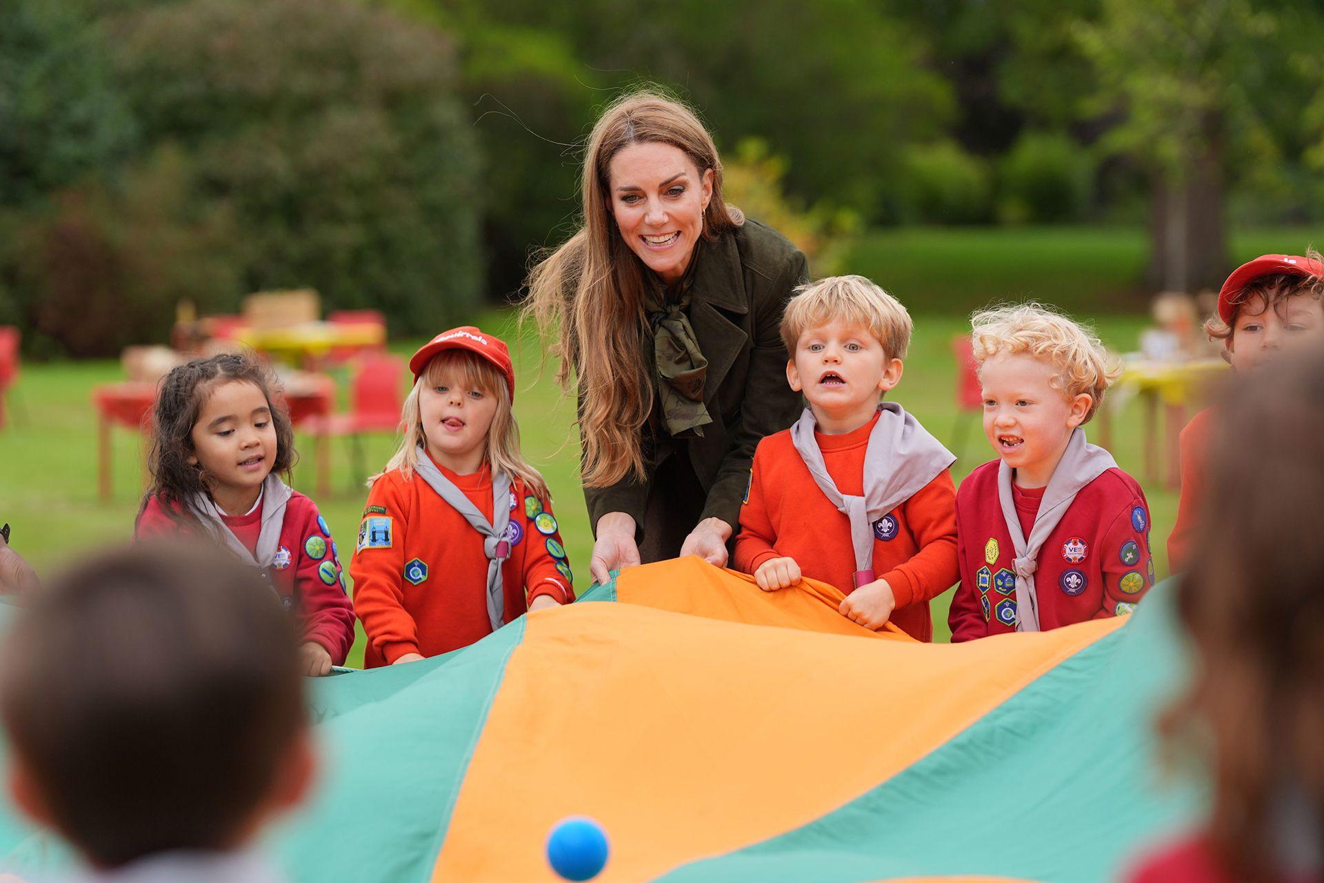 Princess of Wales (left) and First Lady Melania Trump meet members of the Scouts' Squirrels programme in Frogmore Gardens in Windsor, Berkshire