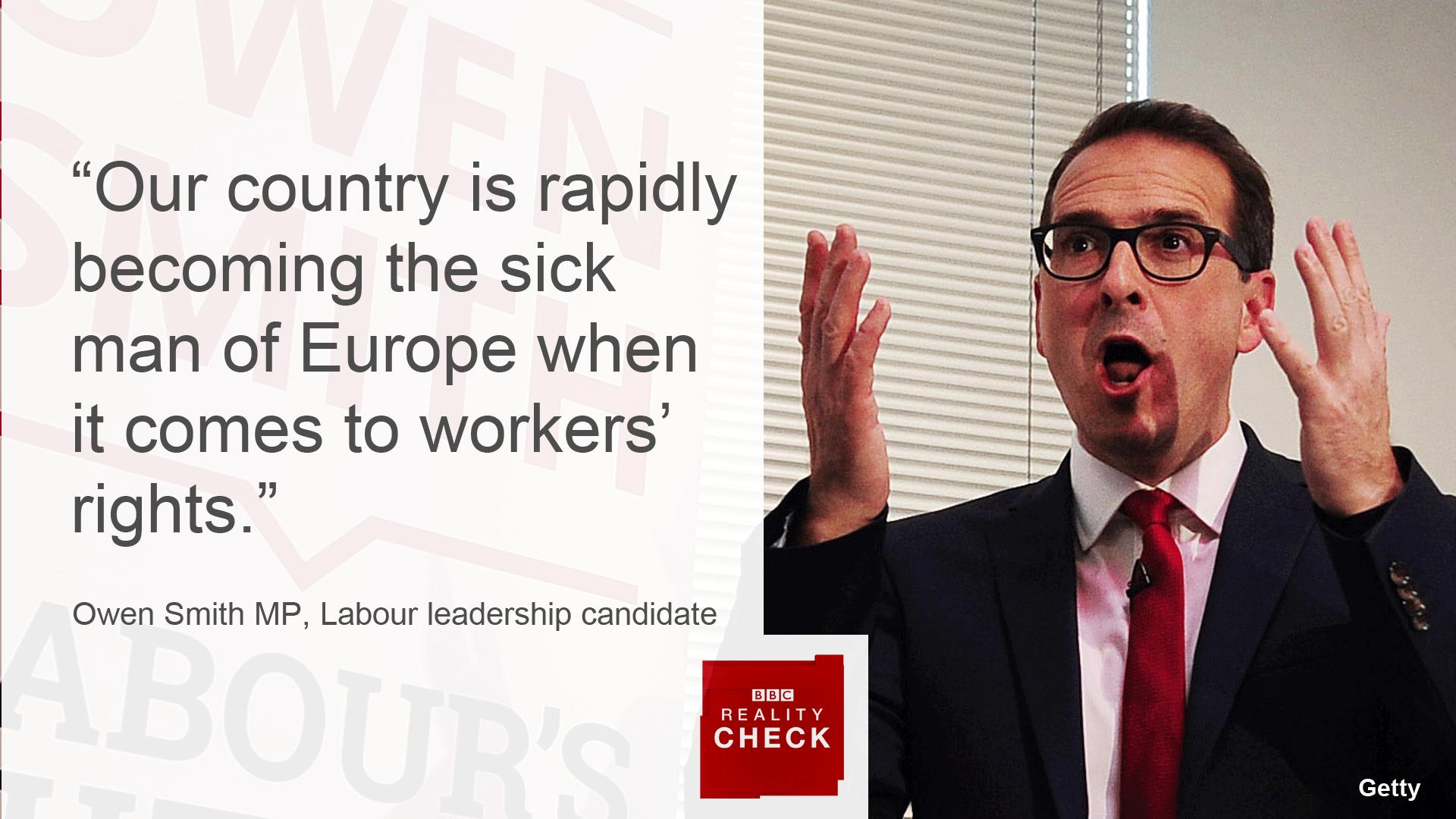 Owen Smith saying: Our country is rapidly becoming the sick man of Europe when it comes to workers' rights.