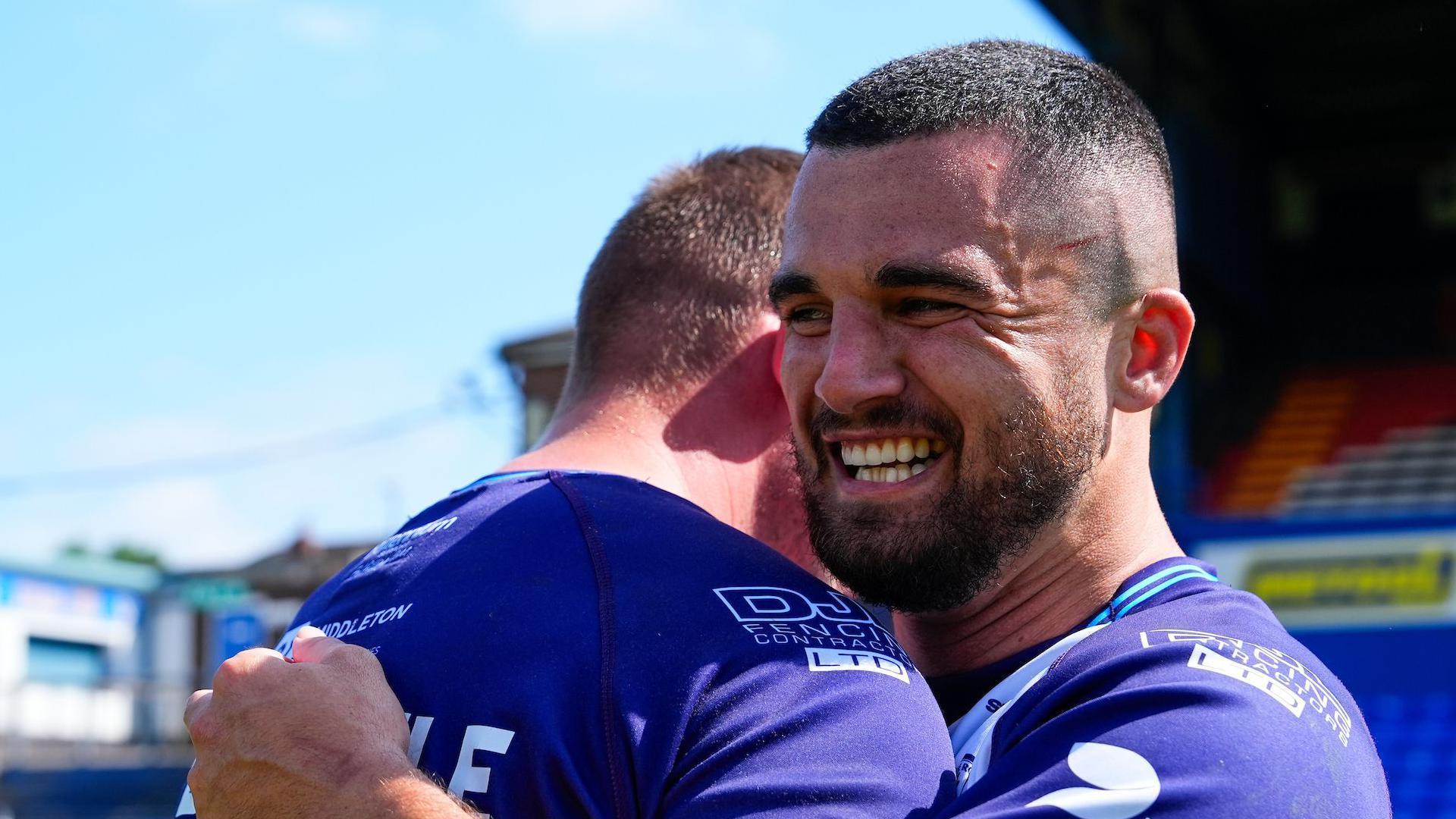Caleb Aekins celebrates for Featherstone Rovers