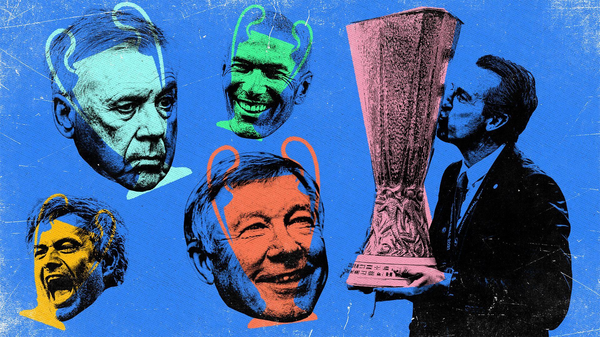 Graphic of Ancelotti, Zidane, Ferguson, Mourinho and Emery
