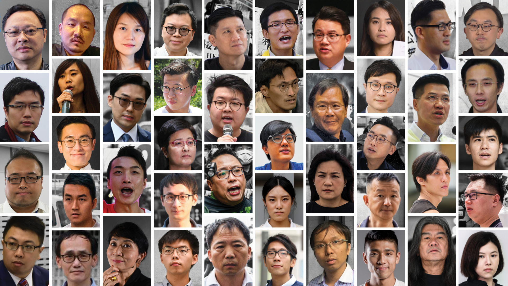 Collage of the 45 Hong Kong activists set to be sentenced under the the National Security Law