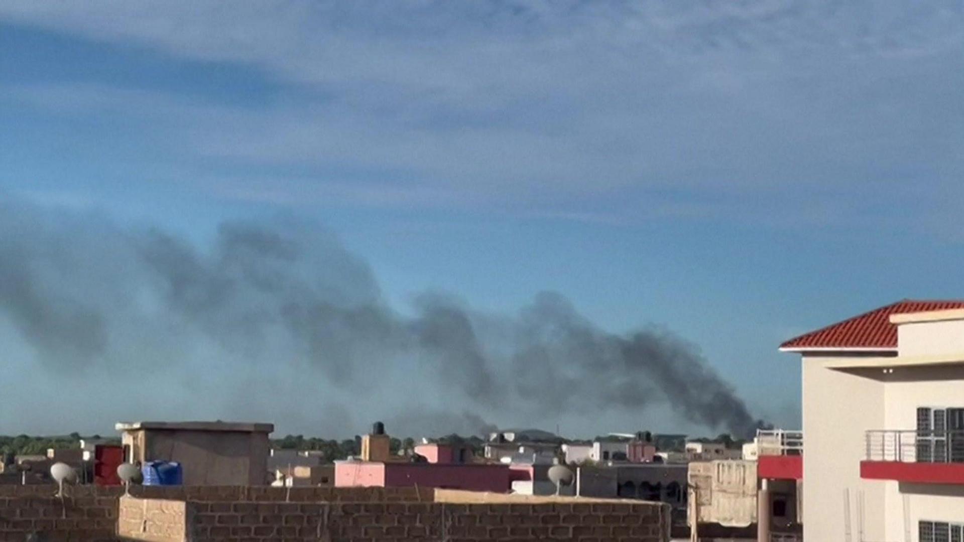 Smoke rising from buildings in Bamako, Mali