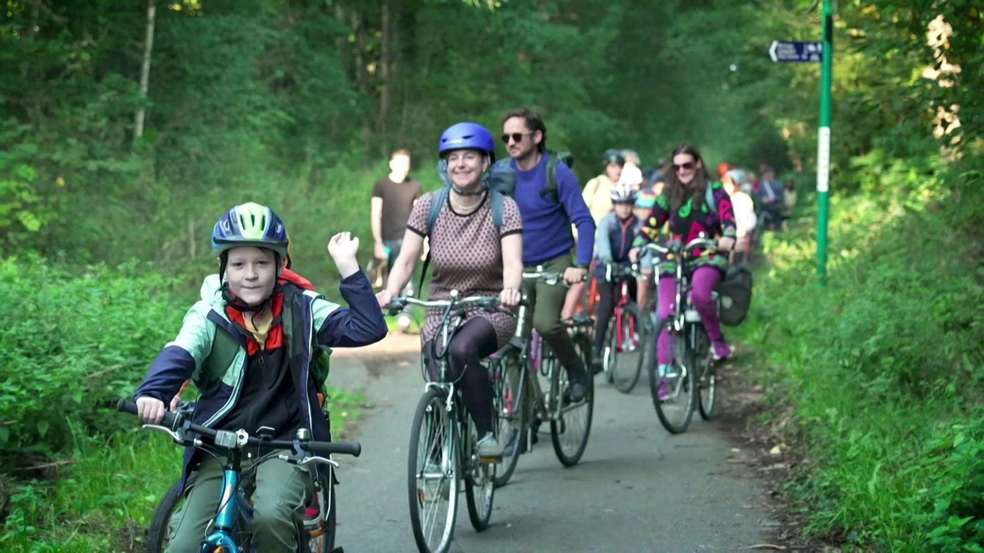 Bike bus making its way to school