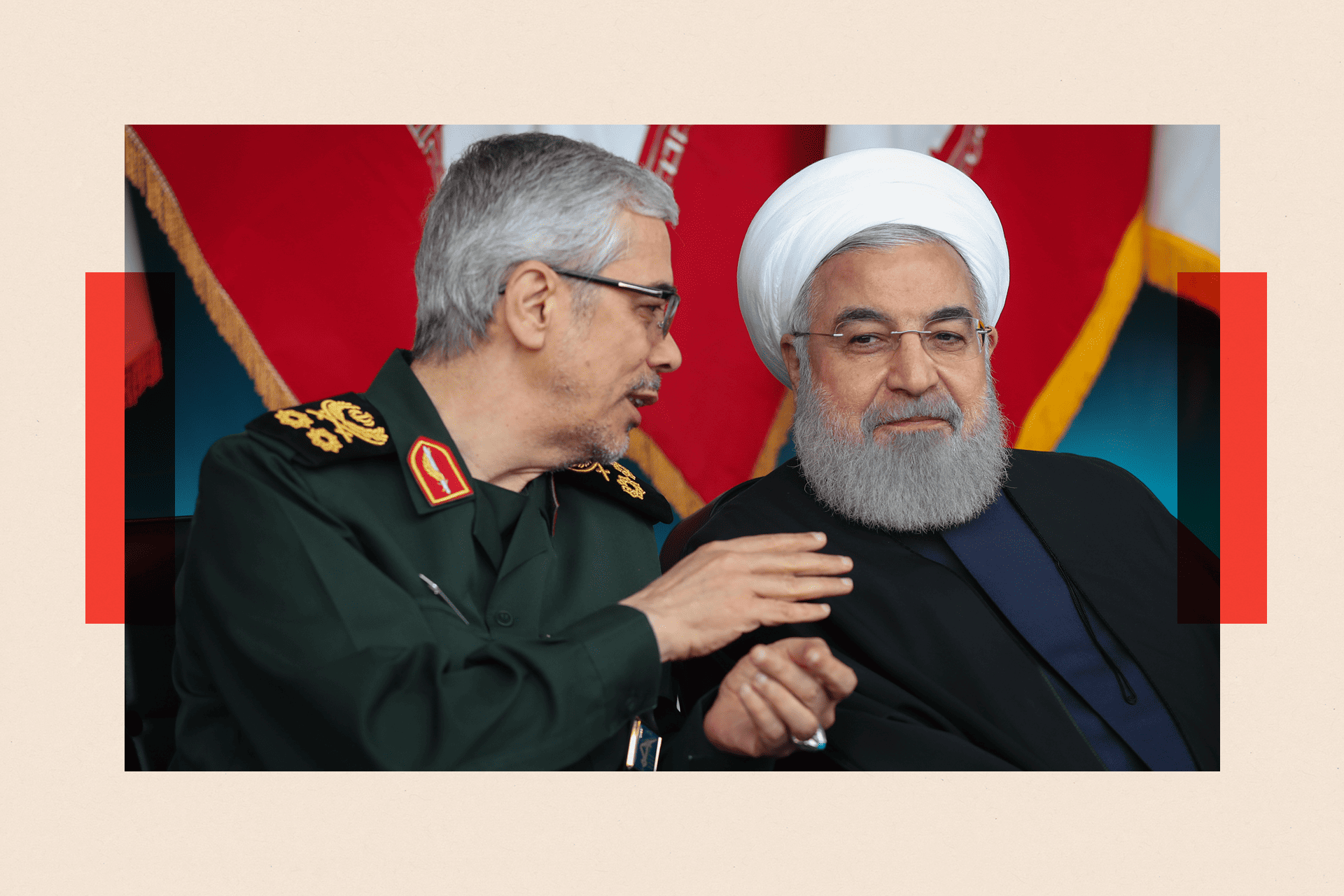A file photo dated 18 April 2019 shows Iranian Chief of Staff Mohammad Bagheri and then-Iranian President Hassan Rouhani attending a military parade in Tehran, Iran.