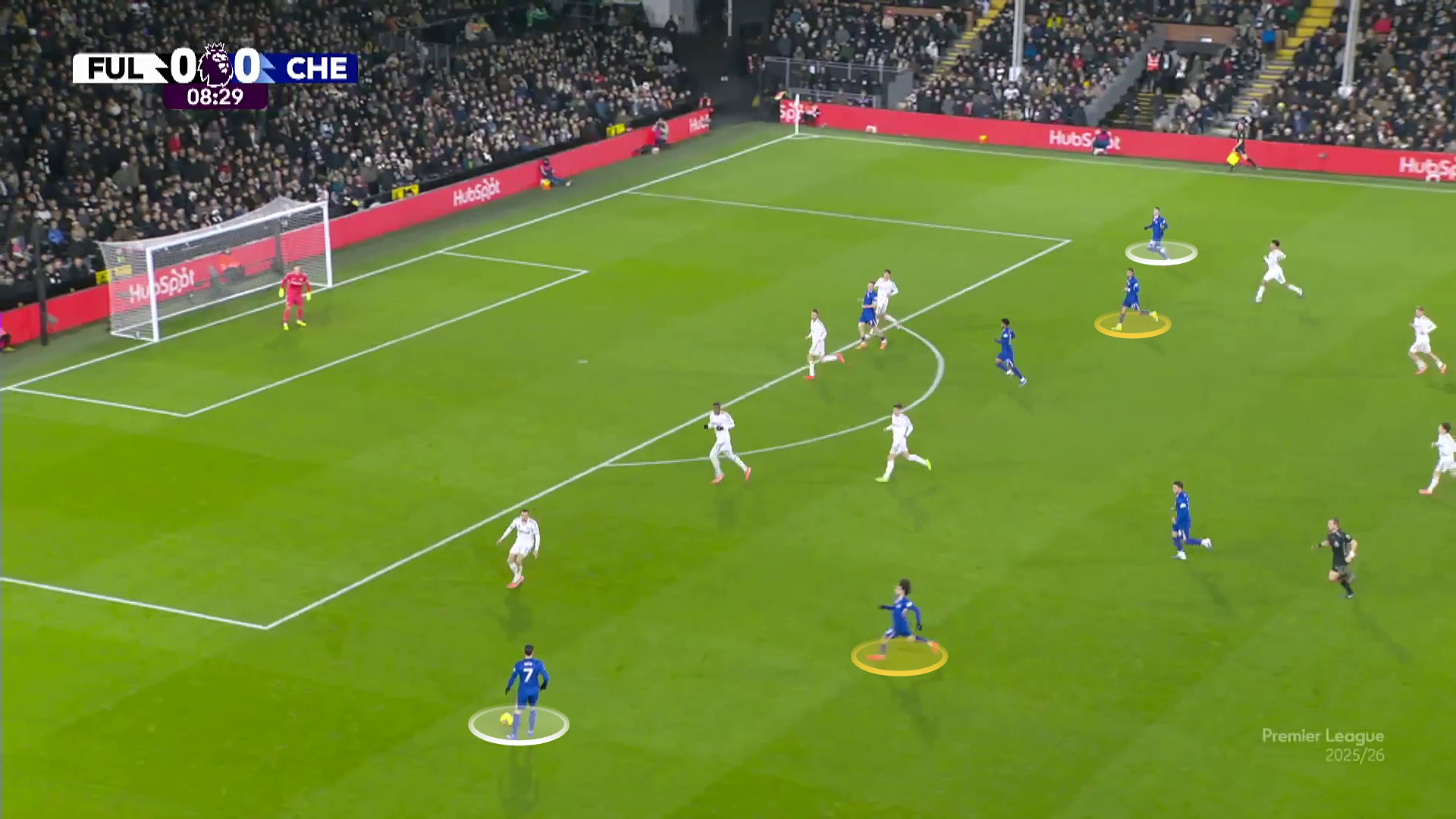 Graphic showing how full-backs Cucurella and Gusto took inside positions with wingers out wide against Fulham. Rosenior may opt to do this or flip the roles of the wingers and full-backs depending on who plays