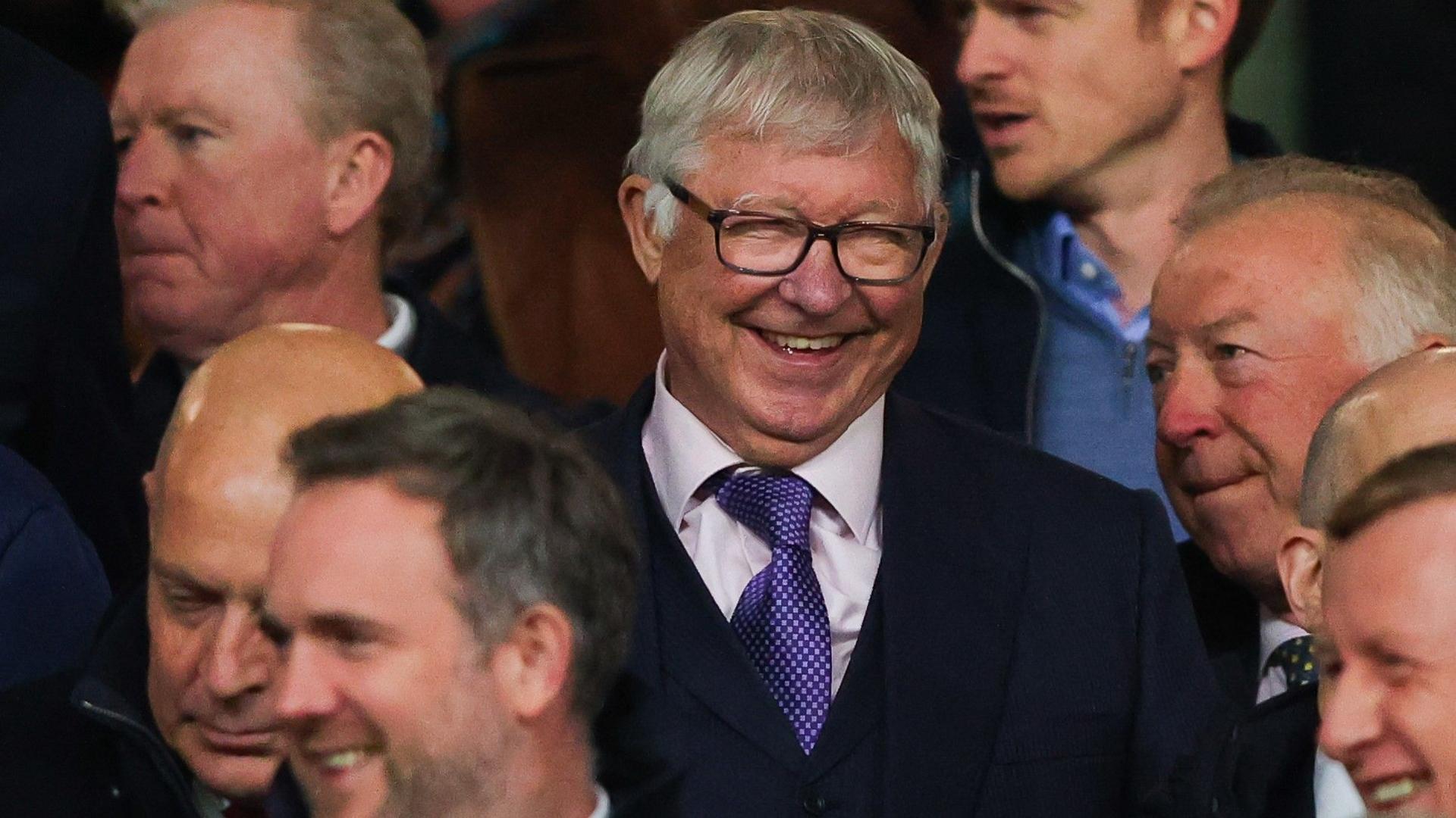 Sir Alex Ferguson in the stands at Old Trafford during the Europa League game against Twente