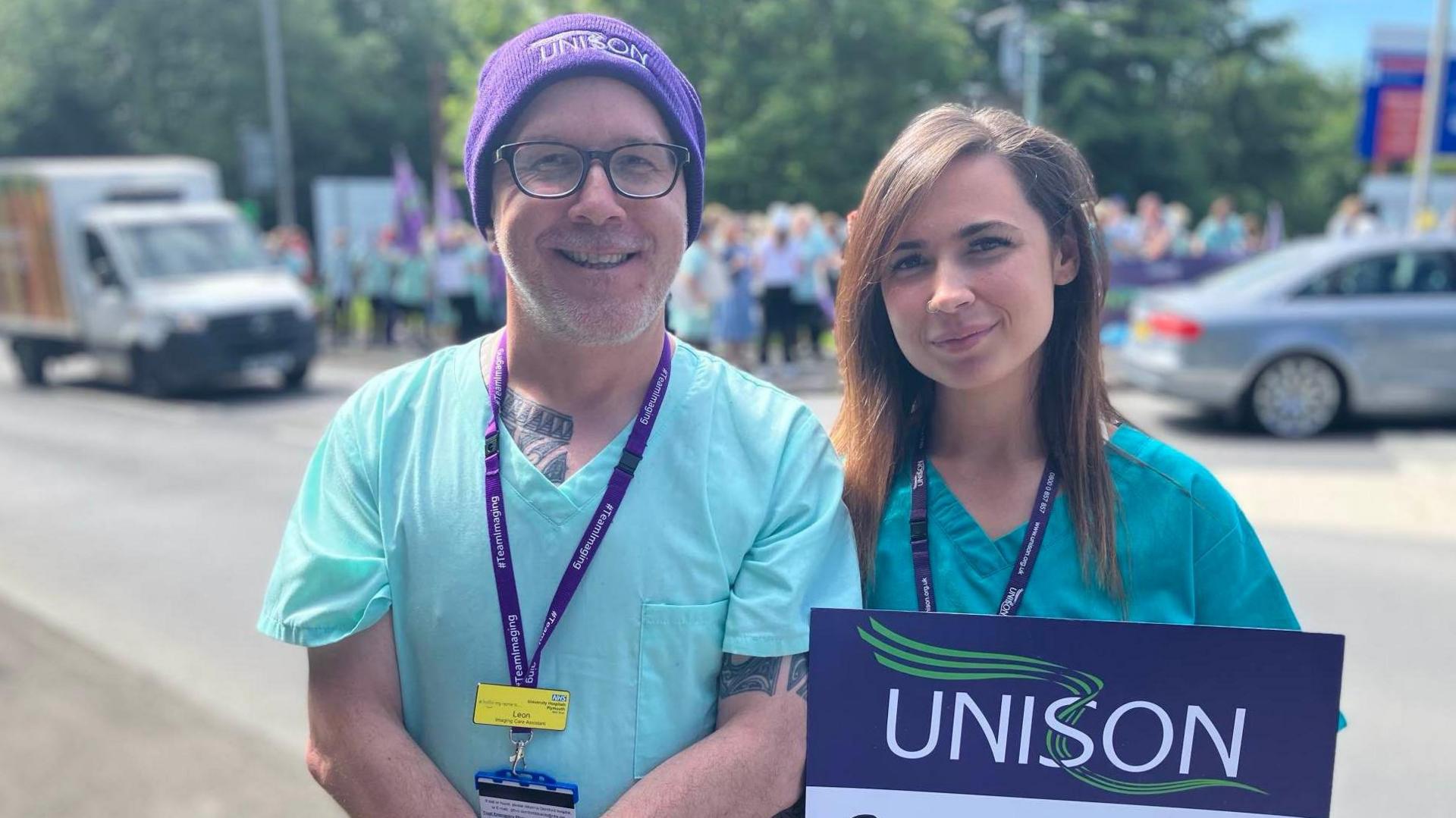 Healthcare workers striking outside Derriford Hospital 