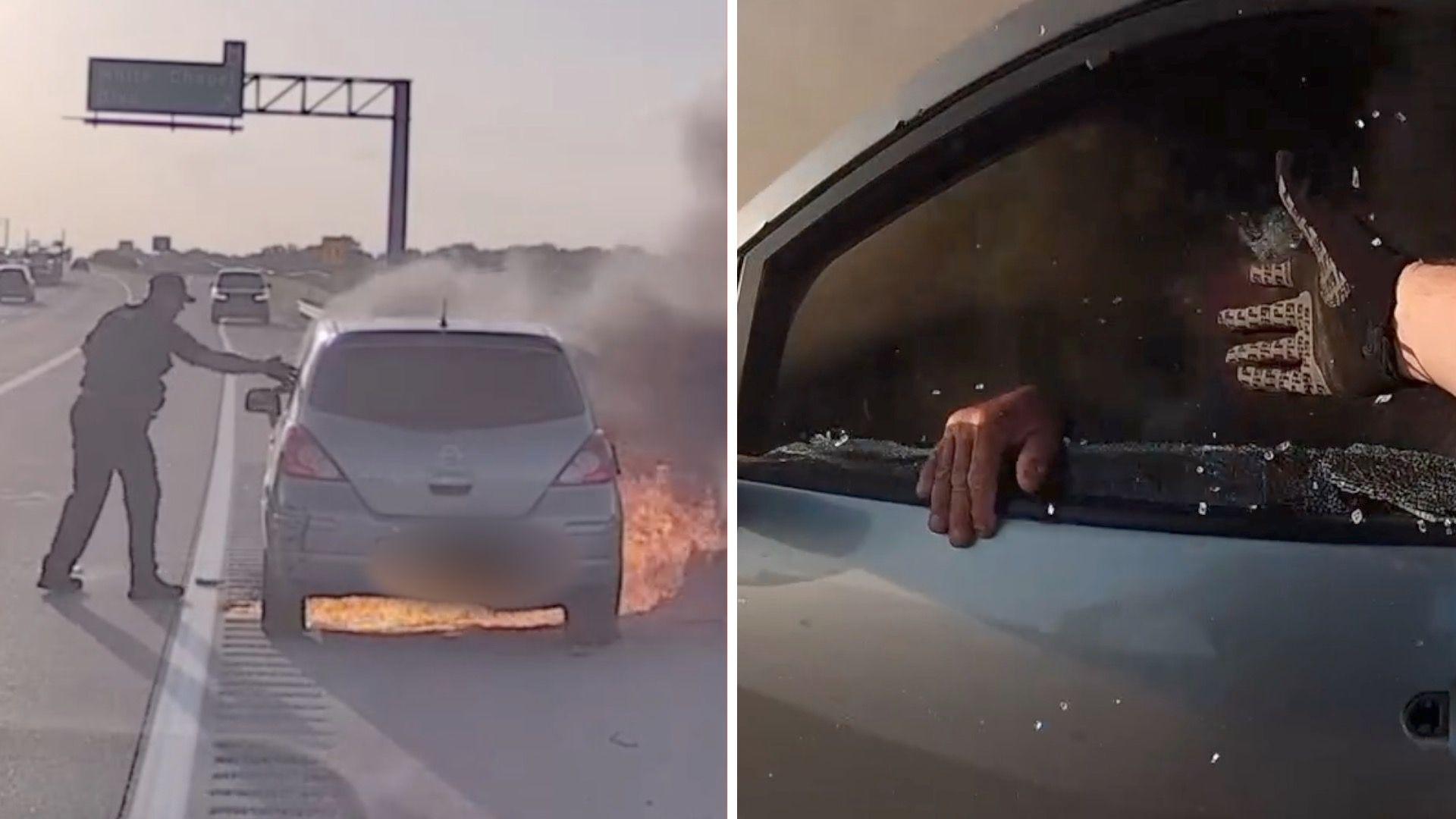 Watch Texas police officer pull man from burning car