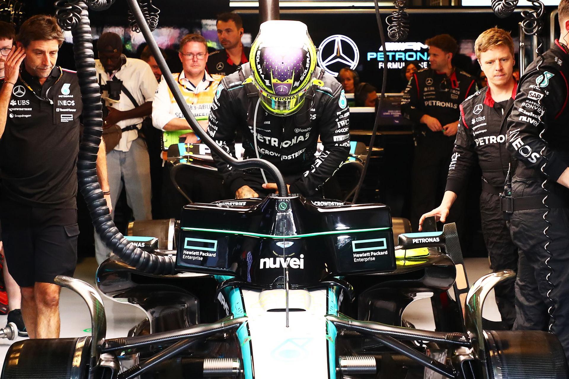 Mercedes' Lewis Hamilton prepares to drive his final race for the team at the Abu Dhabi Grand Prix