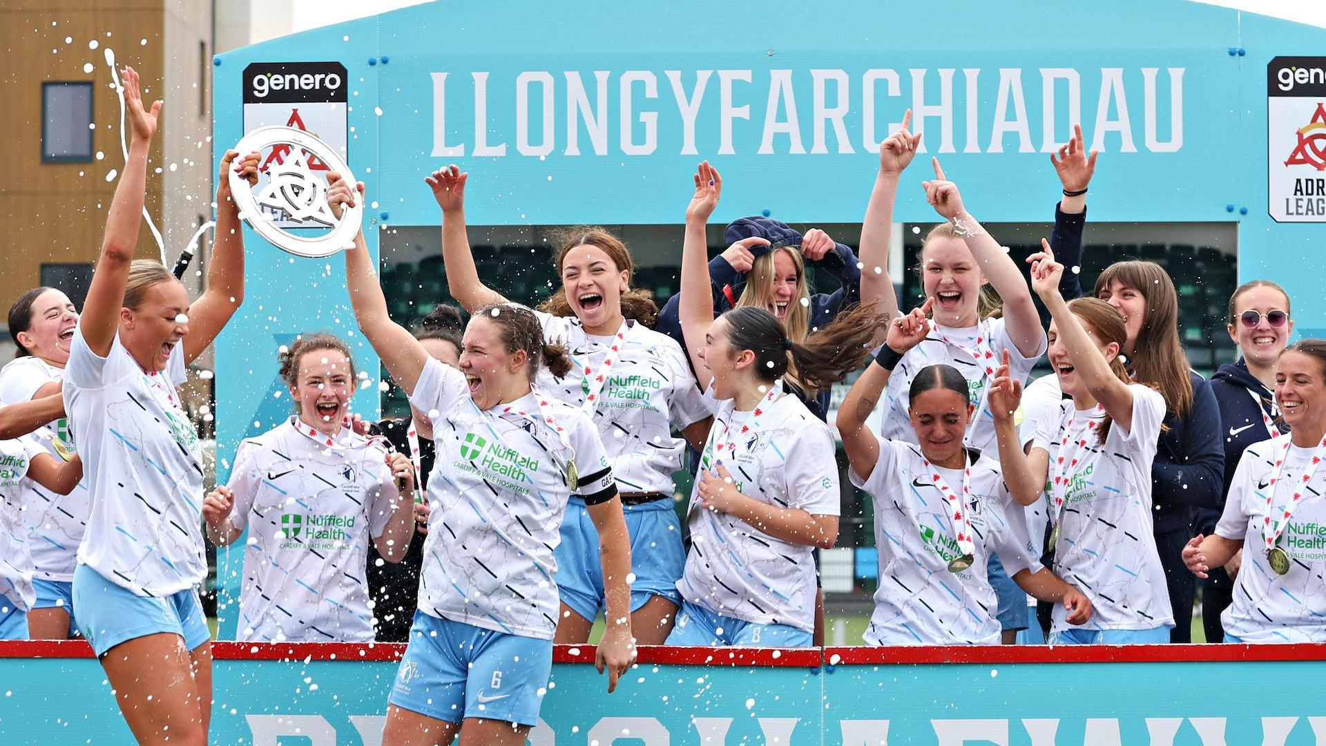 Cardiff Met players celebrate promotion